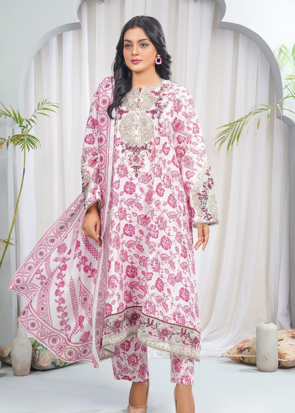 Dareechay Off White Ivory Petals Print Suit (Frock) FOP36 Women 3pcs