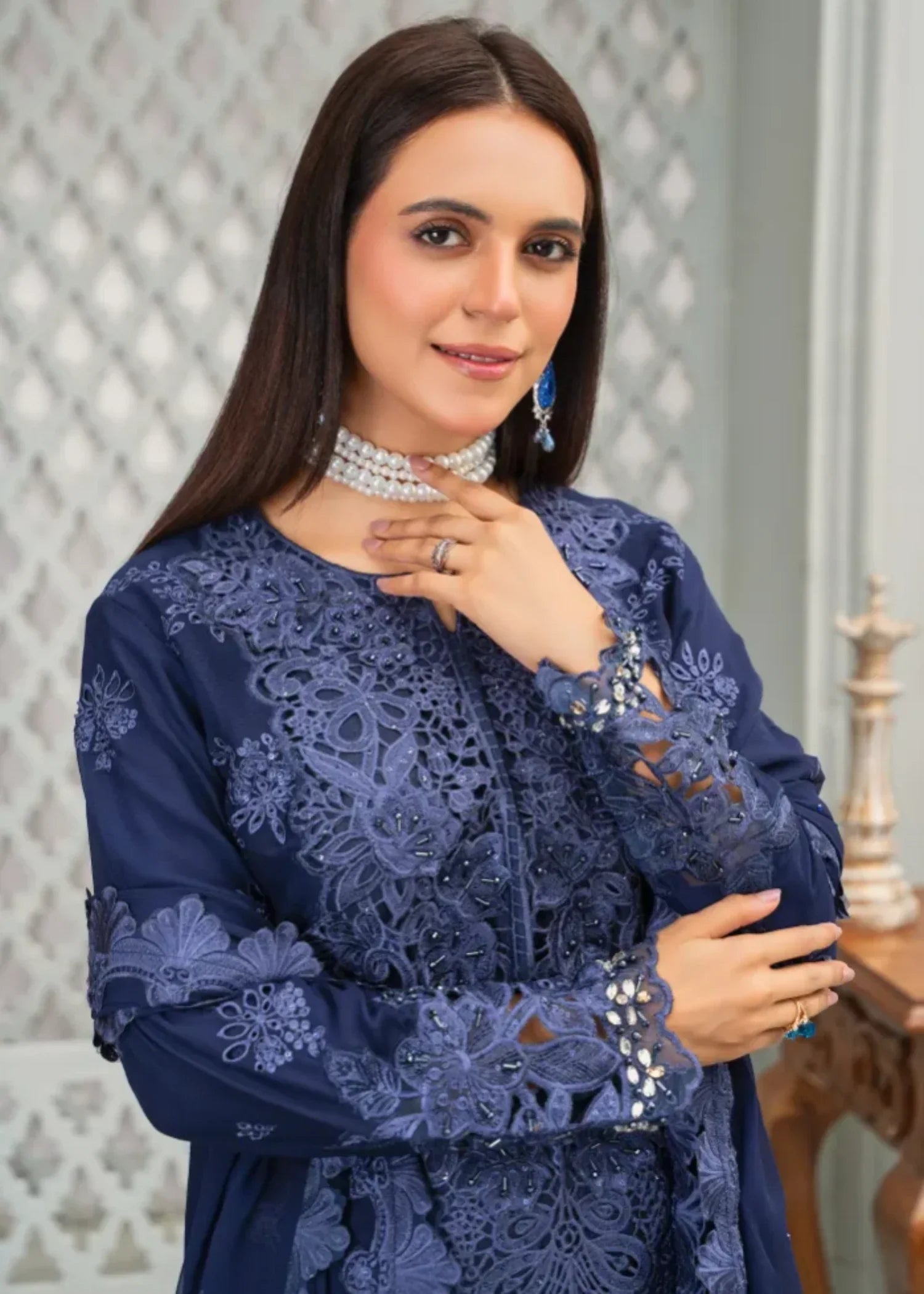 Designer Rack chiffon navy blue Women 3pcs