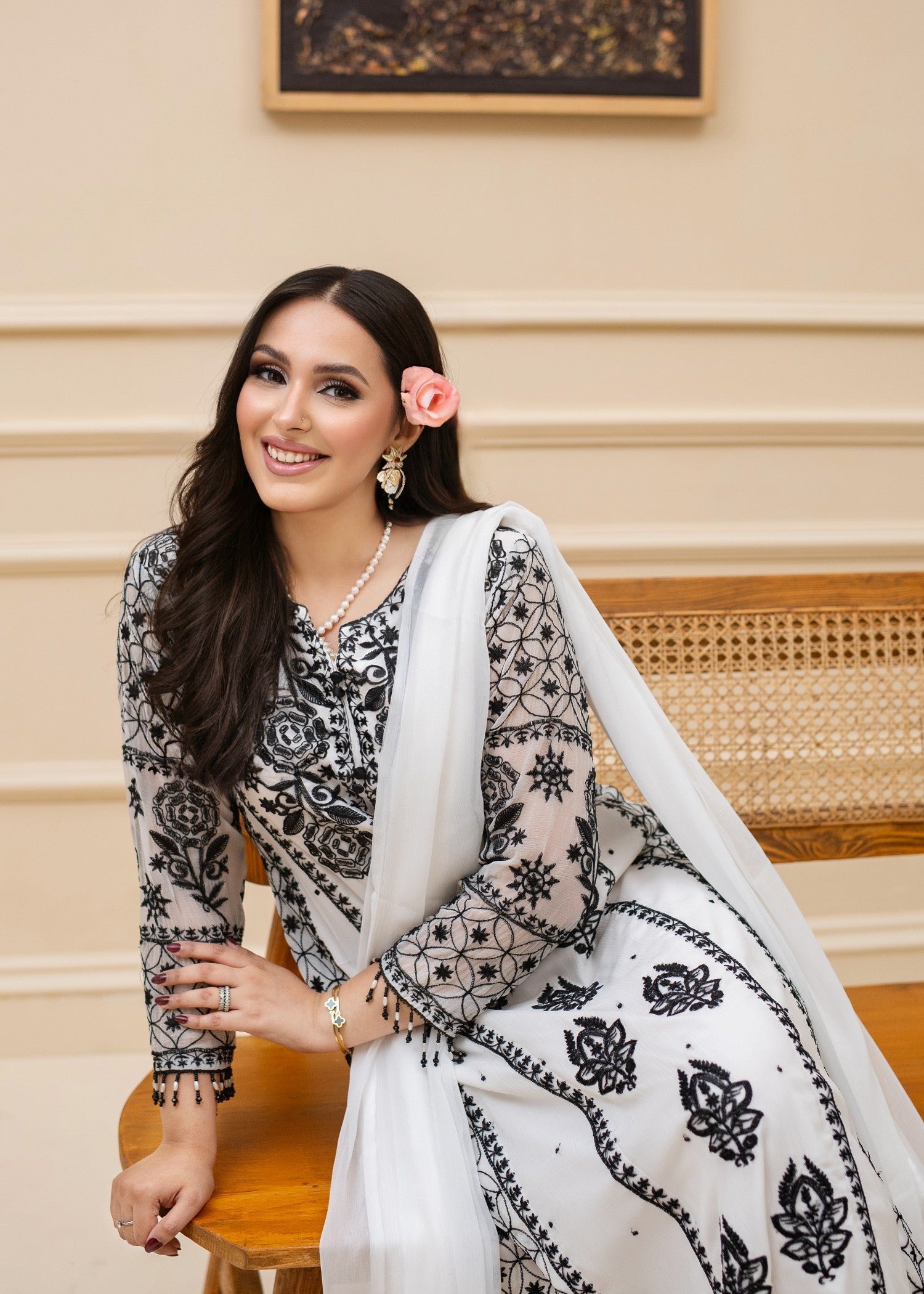 Alyssa WHITE CHIFFON SUIT ALL310 Women 3pcs