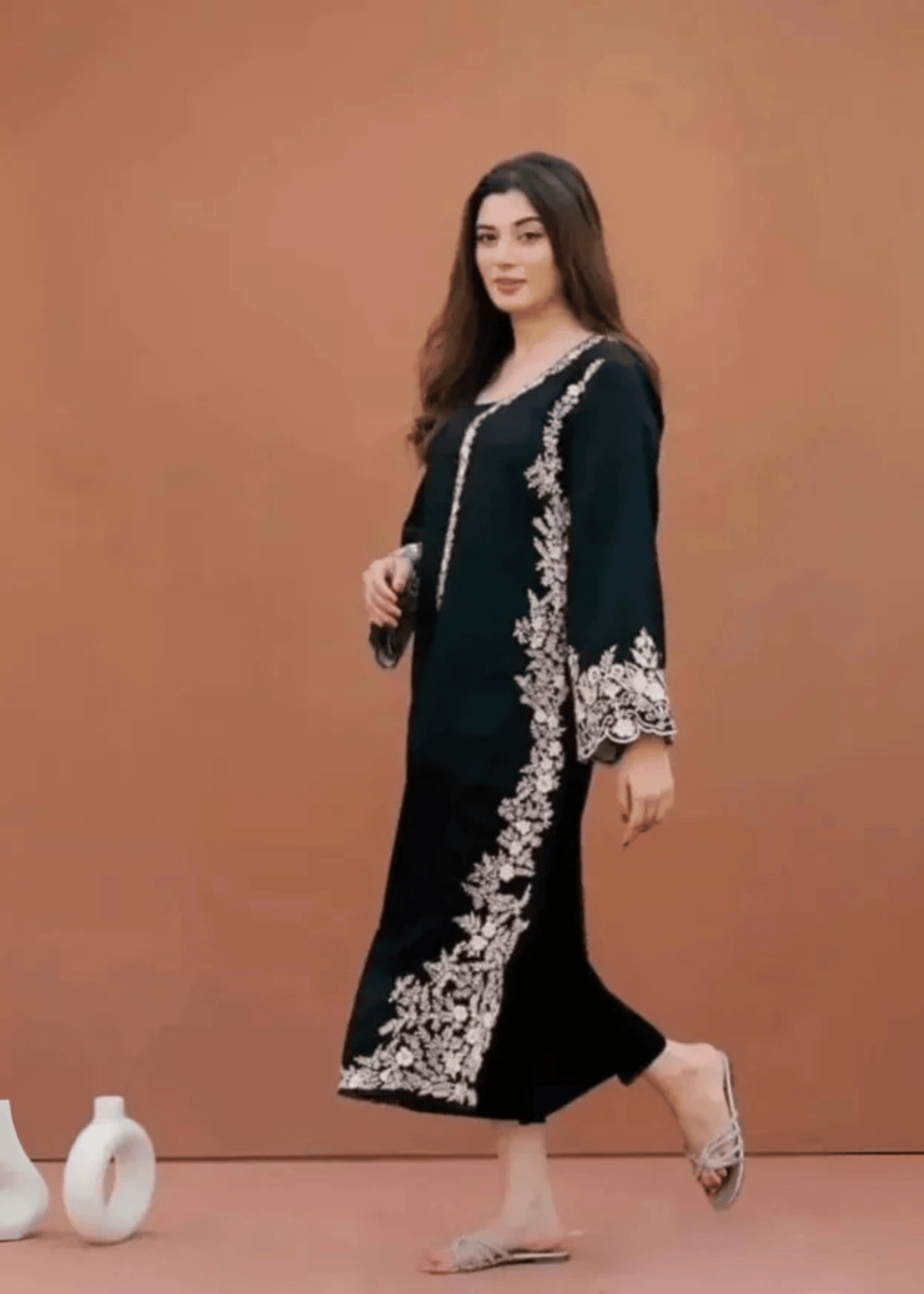 Rosyribbons Black Embroidered Stitched Women 2pcs