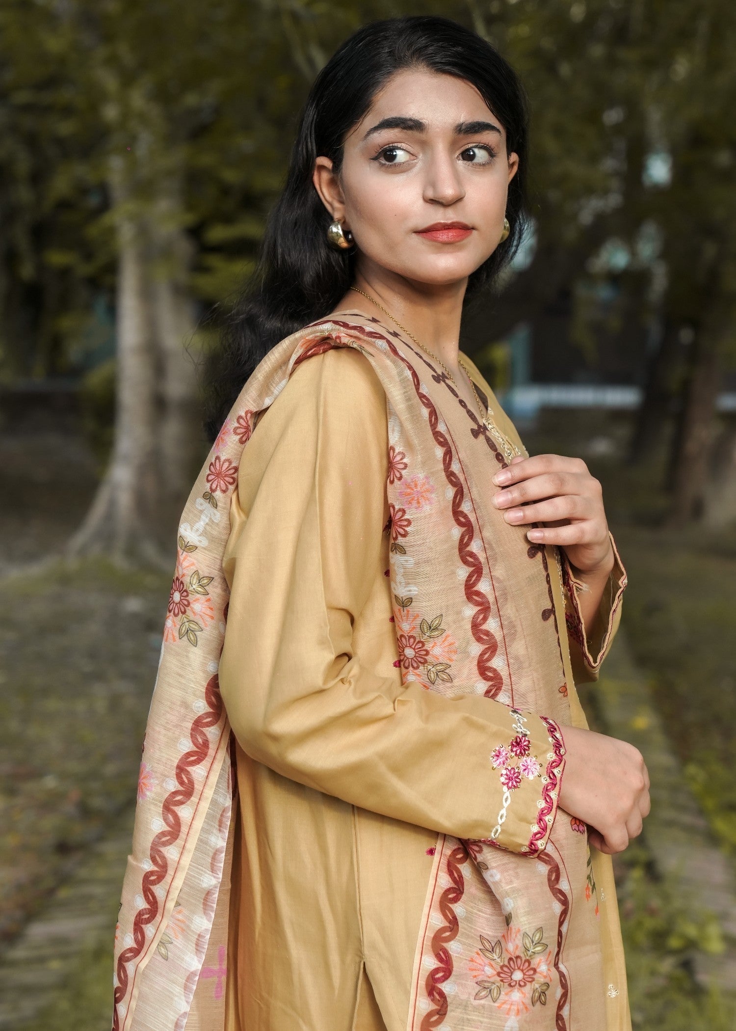 Attirepret Beige Cotton Embroidered Suit – By Women 3pcs