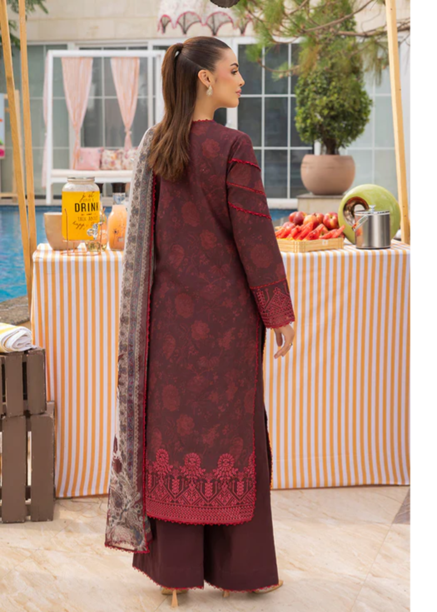 Meeral Luxe Mehroon Twilight Flora Women 3pcs