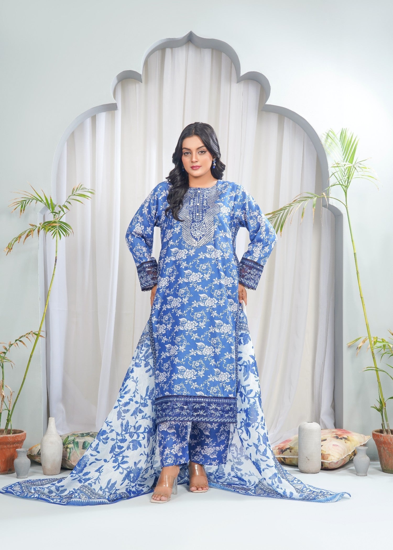 Dareechay Royal Blue Print Suit FOP34 Women 3pcs