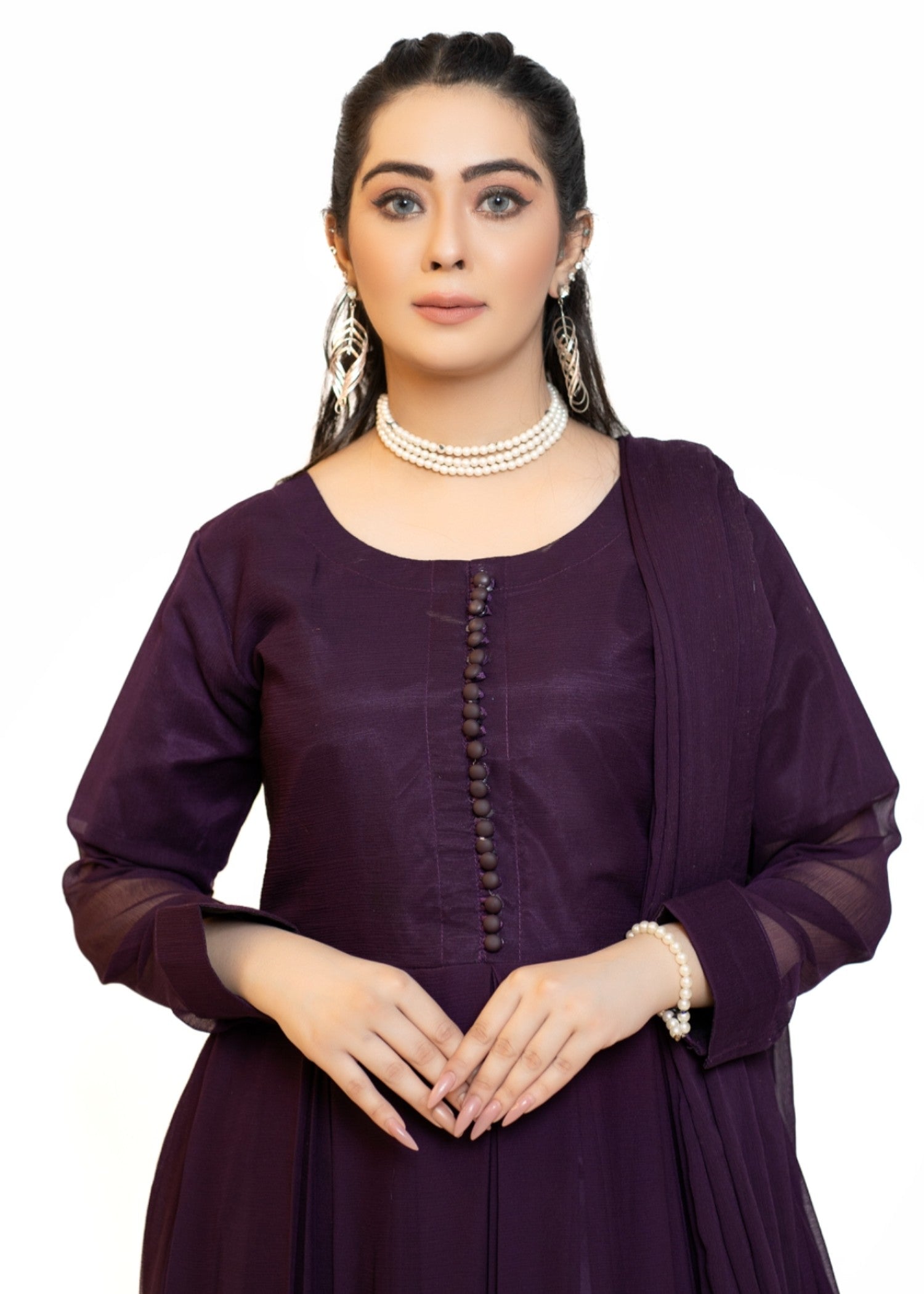 Miss & Mrs Chiffon parpal buton Women 3pcs