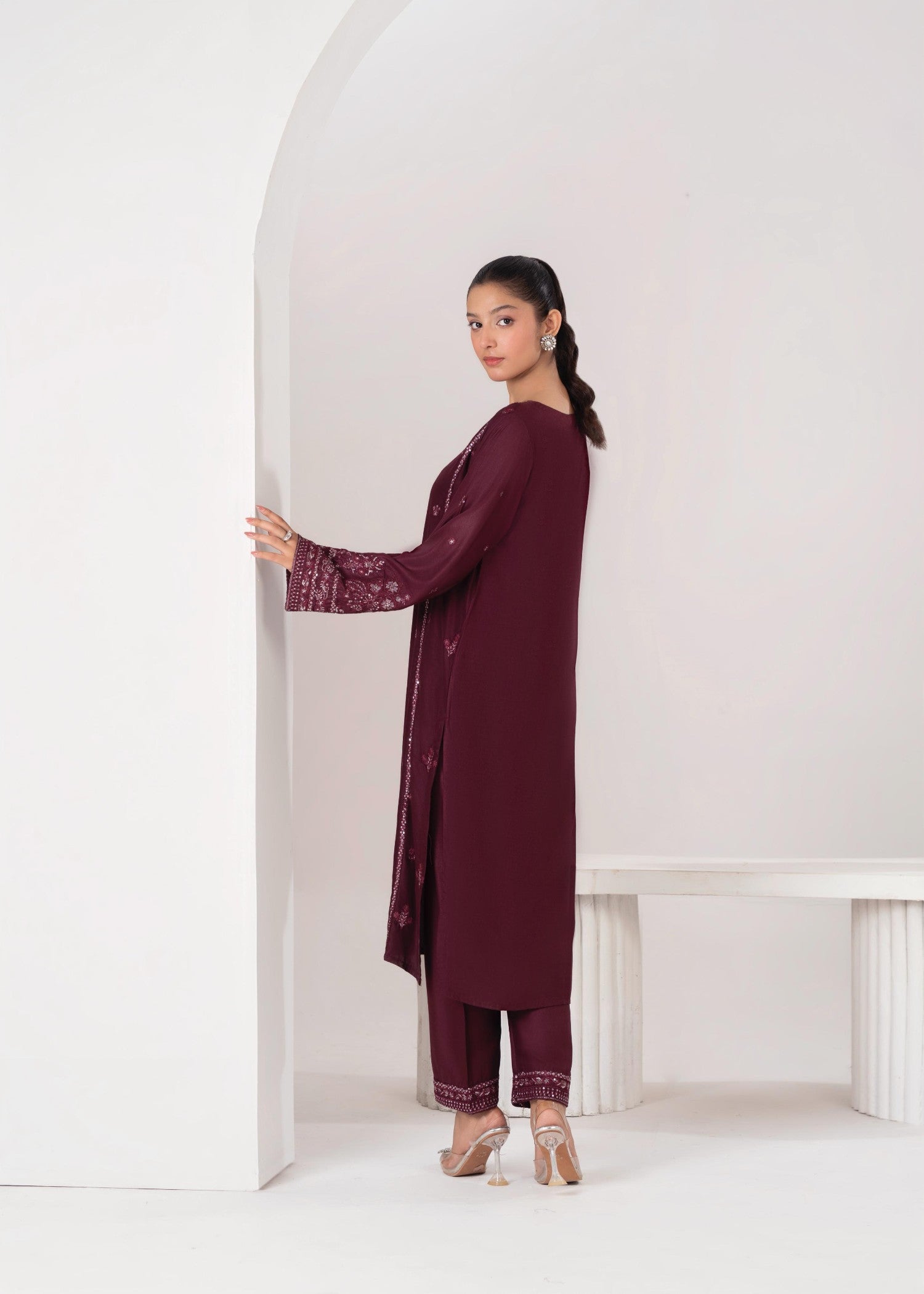 Stylish Collection LARA EMBROIDERED PLUM Women 2pcs