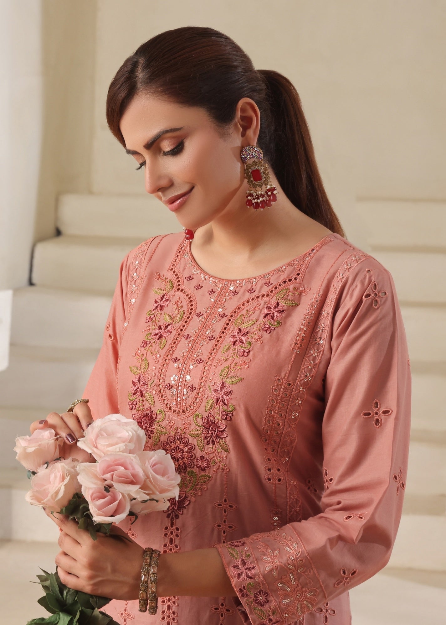 Ayra Pret Jhalak Cream Peach Women 2pcs