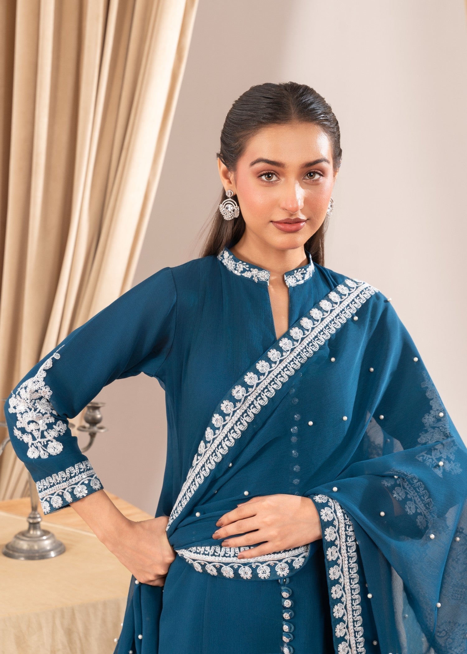 Four Season Boutique NIMRA PISHWAS TEAL Women 3pcs