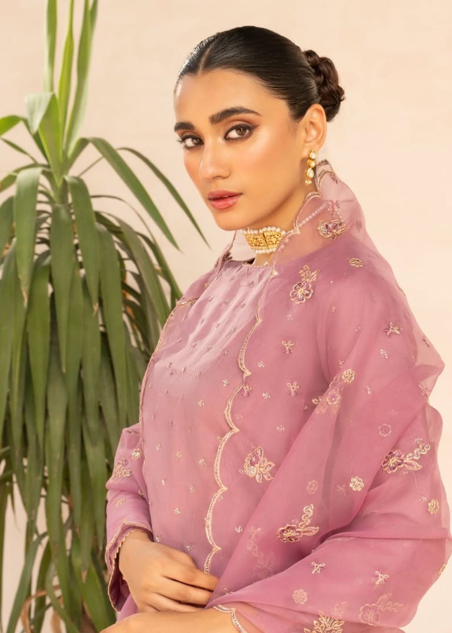 Suits By Sadia Kattan silk powder pink Women 3pcs
