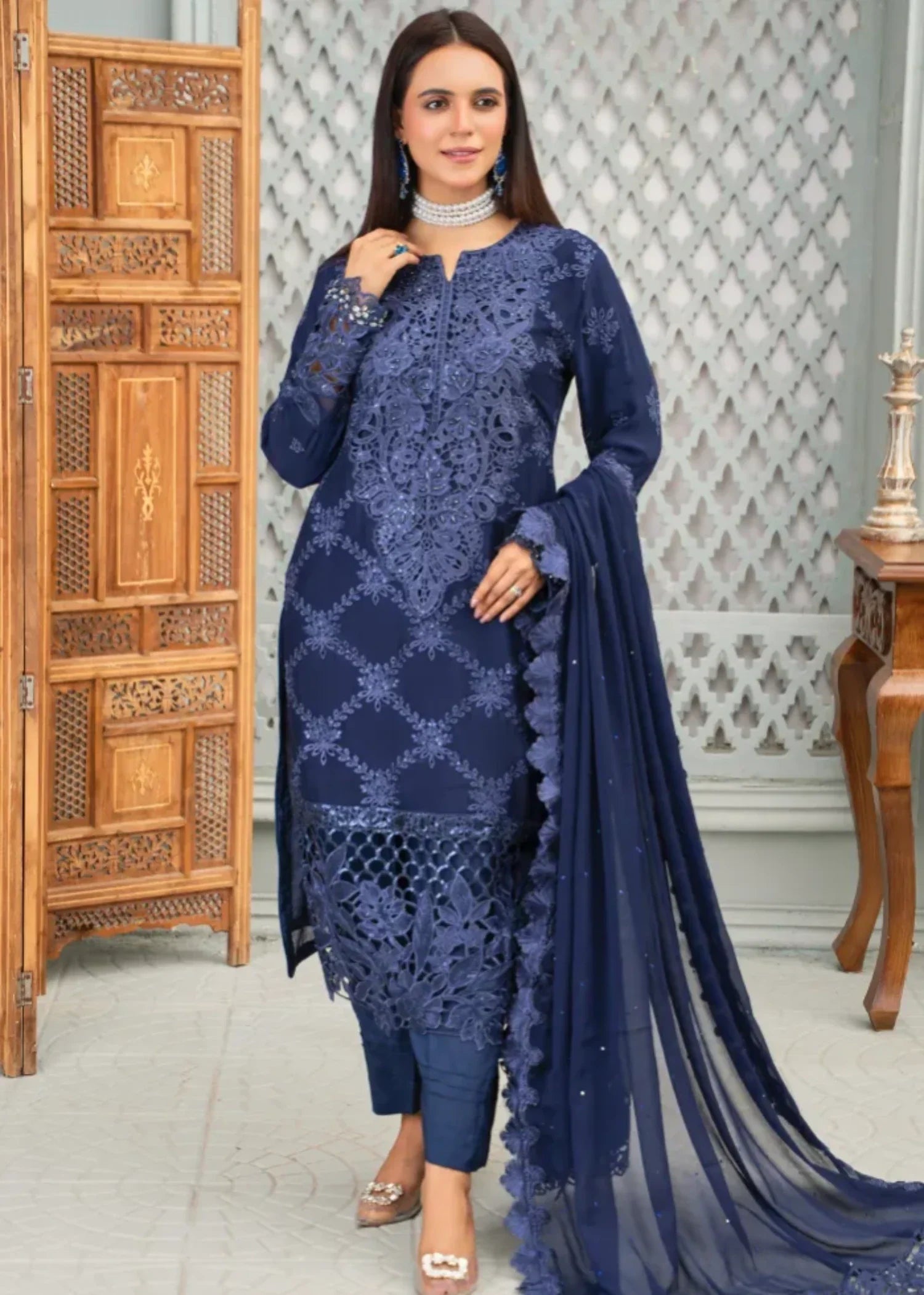 Designer Rack chiffon navy blue Women 3pcs