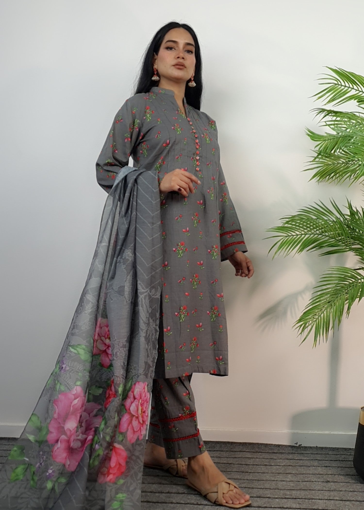 Namal Zara Ltd Summer Pret Lawn Grey Floral Design Women 3pcs