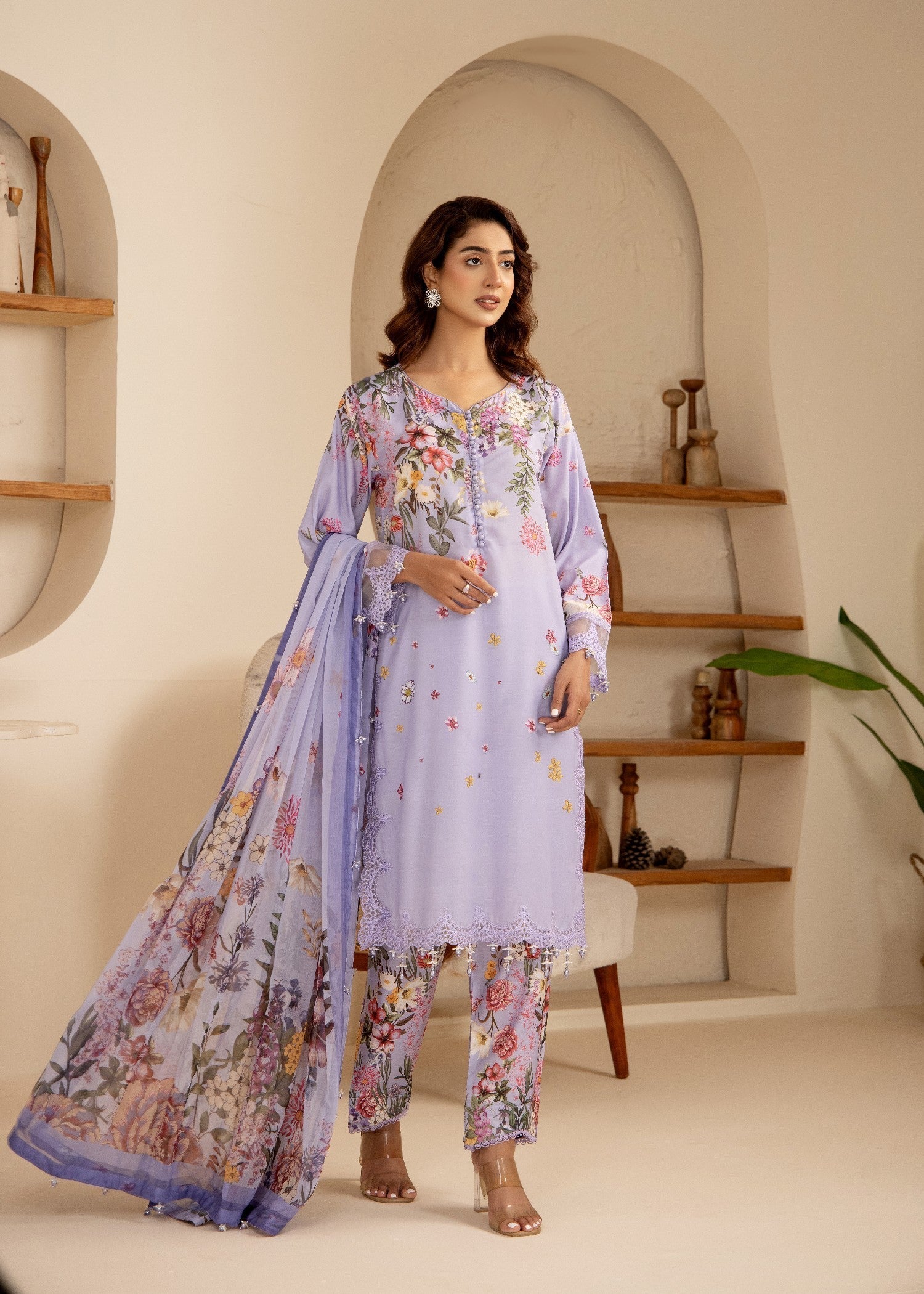 Khubsurat 4355 KH ST Lilac Printed Women 3pcs