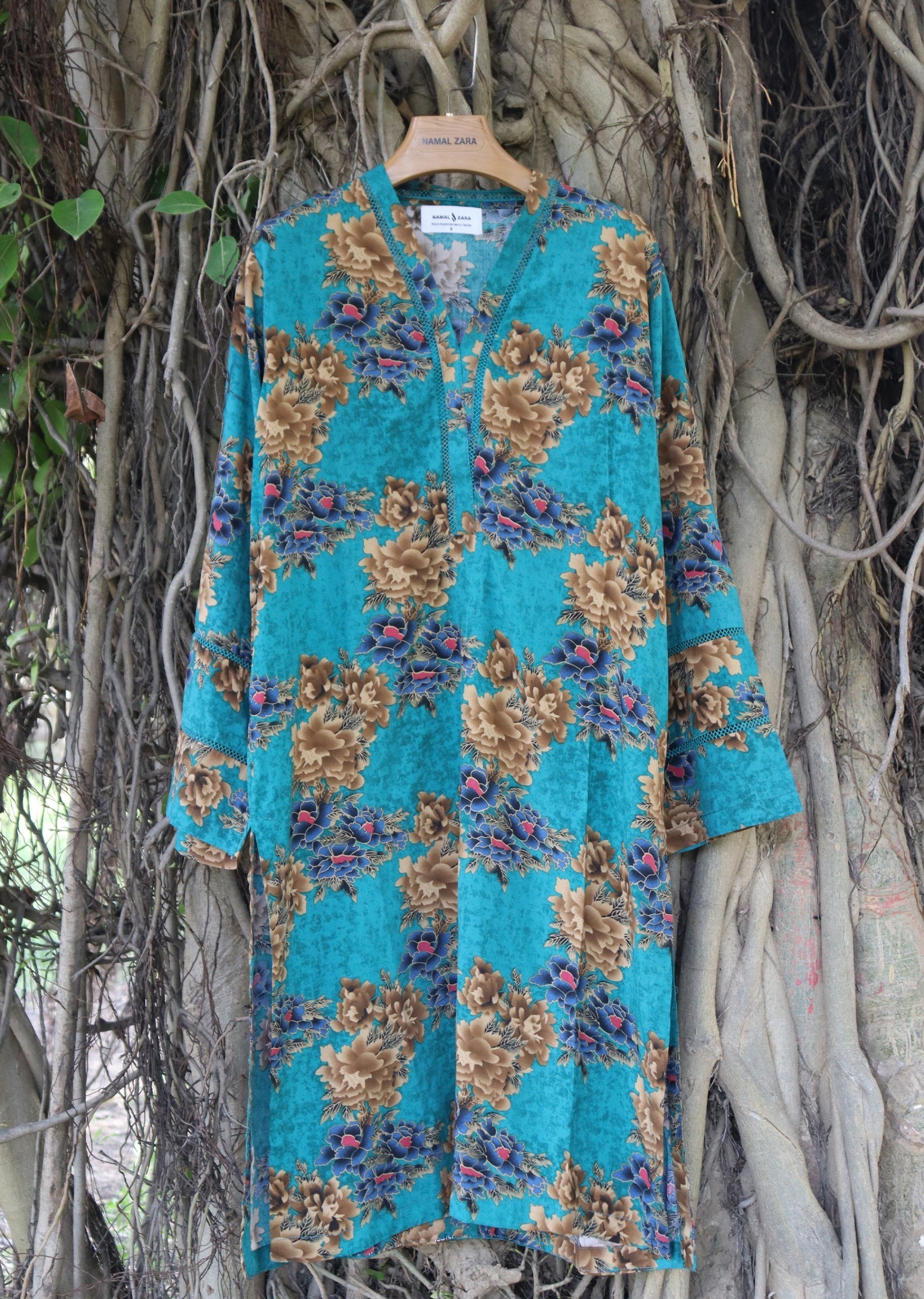 Namal Zara Ltd Co Ord Linen Set Sky Blue Floral Women 2pcs