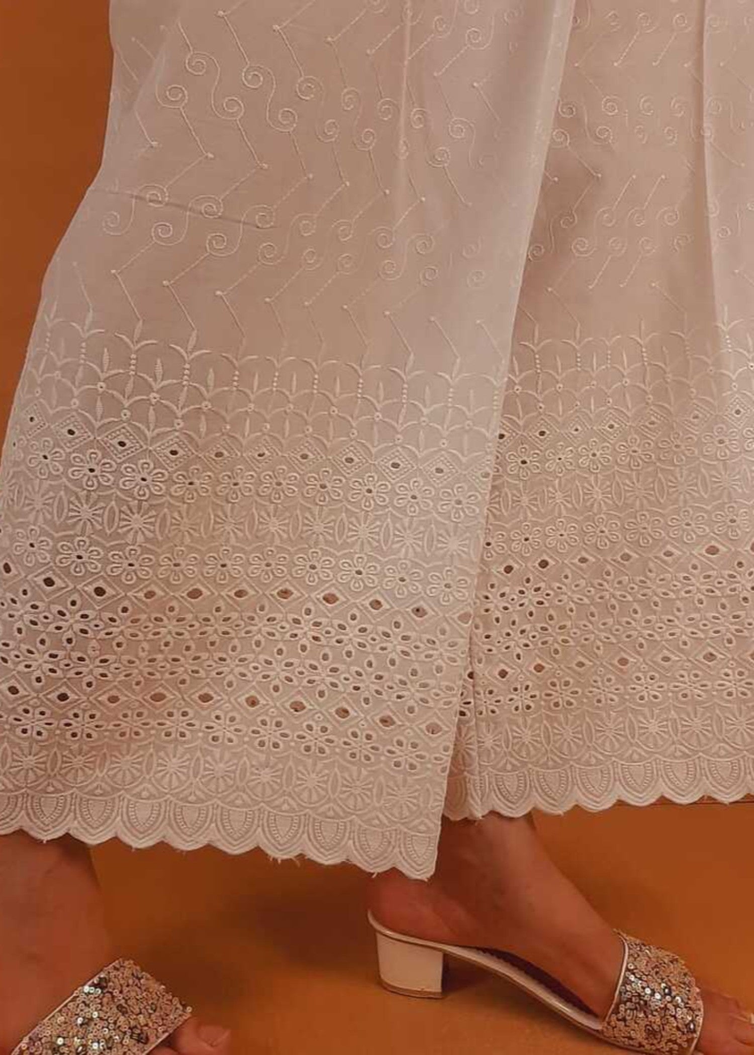 Zardi Chikankari Palazzo With Bottom Lace White ZT464 Women 1pcs
