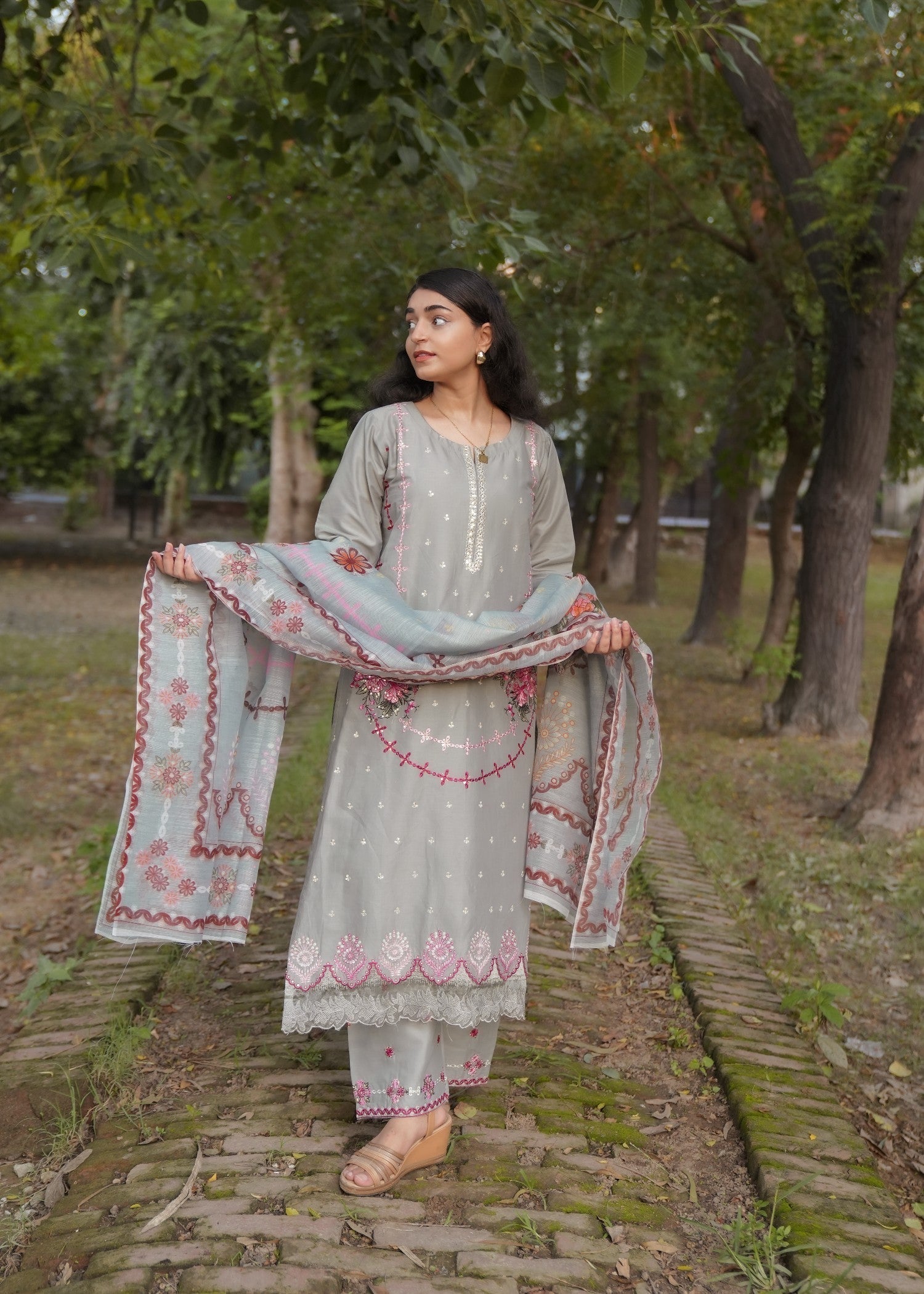 Attirepret Pastel Grey Elegance – Cotton Suit Women 3pcs