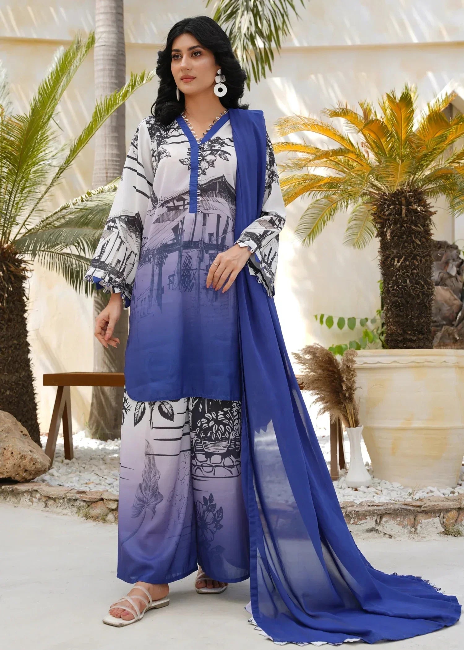 Mataish Indigo Sketch Cord Set Women 2pcs