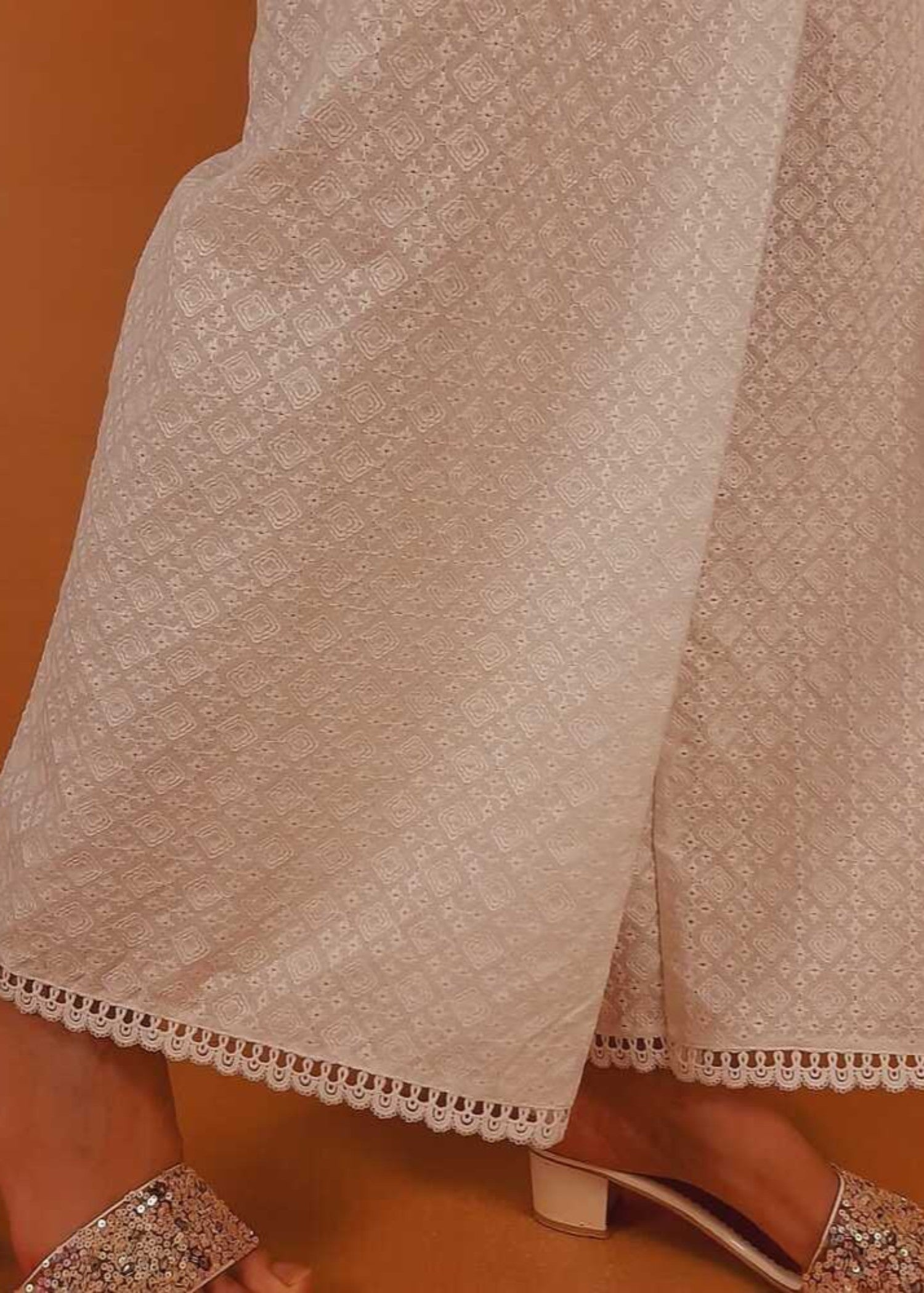 Zardi Chikankari Palazzo With Bottom Lace White ZT462 Women 1pcs