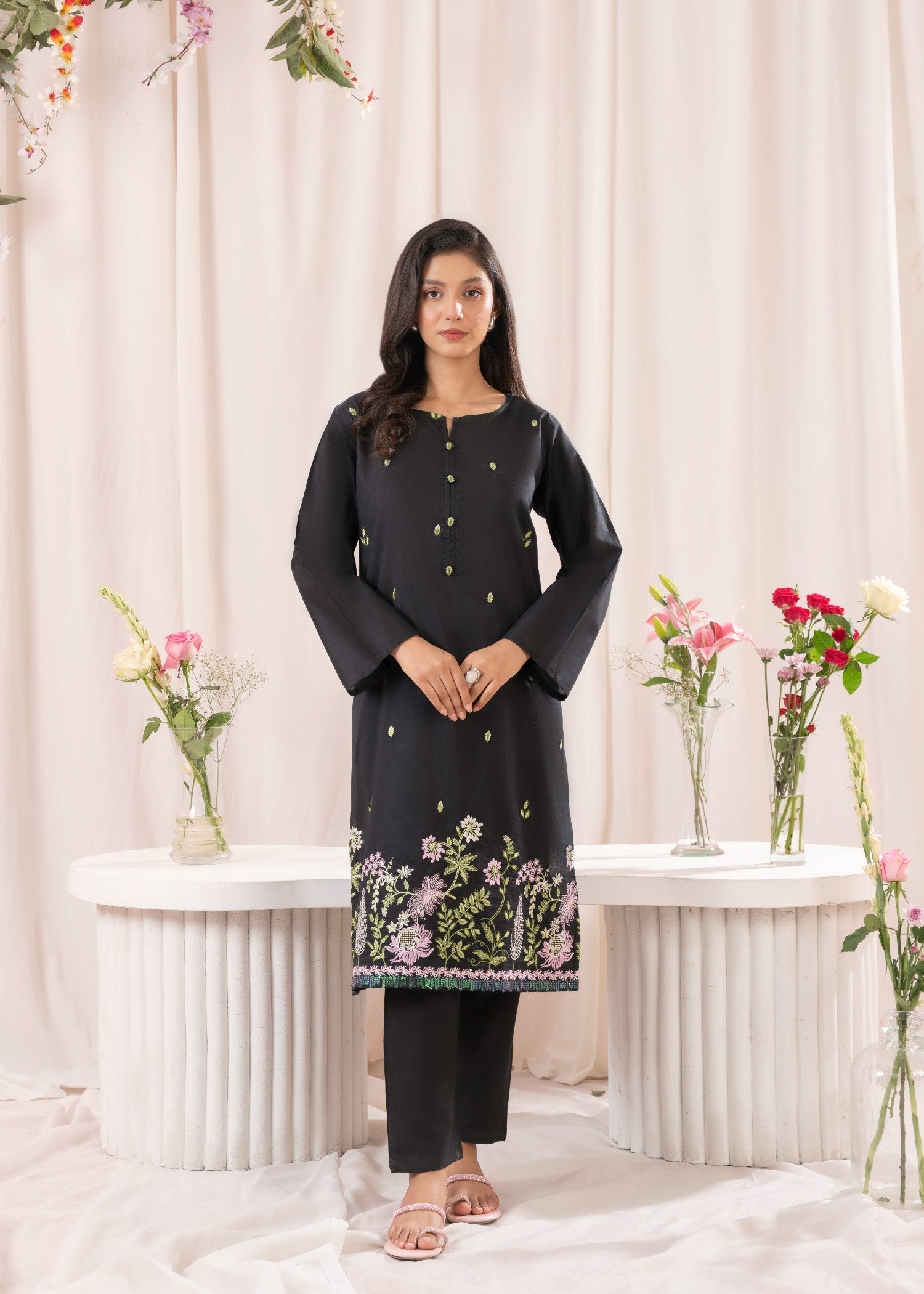 Musani Embroidered Lawn Stitched Shirt Black Women 1pcs