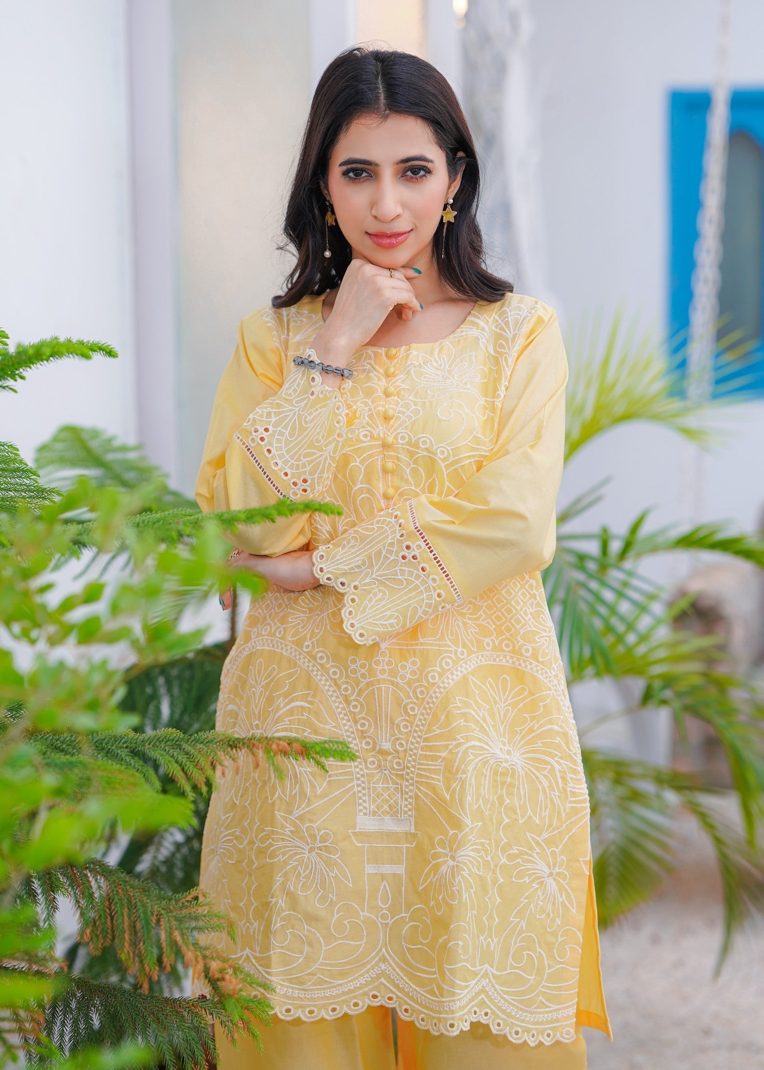 Abeera Soft Sophistication – Embroidered Cotton with Plazo Pants (Art No. DD 007) Women 2pcs