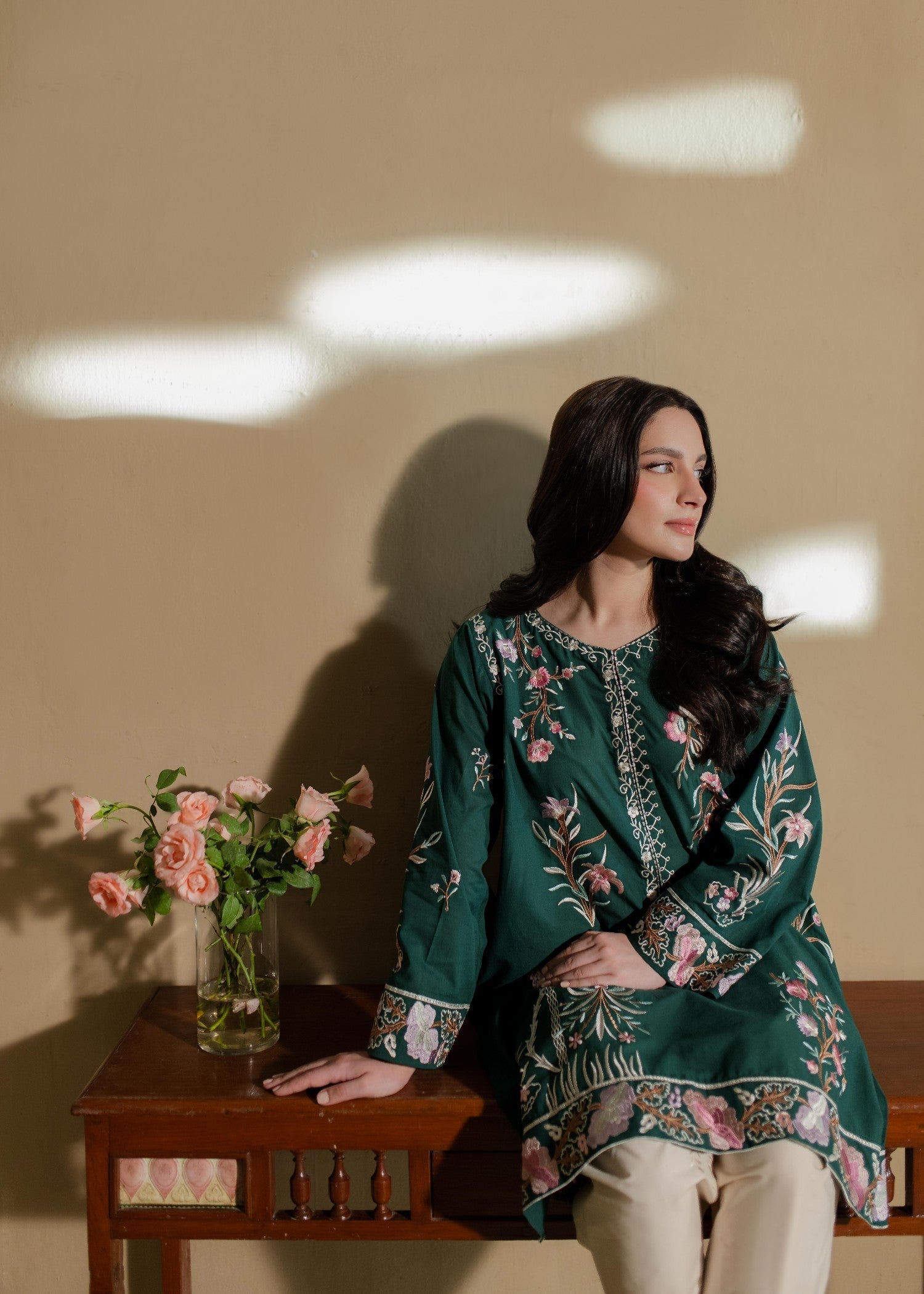 Azulie Green Embroidered Kurta by Women 1pcs