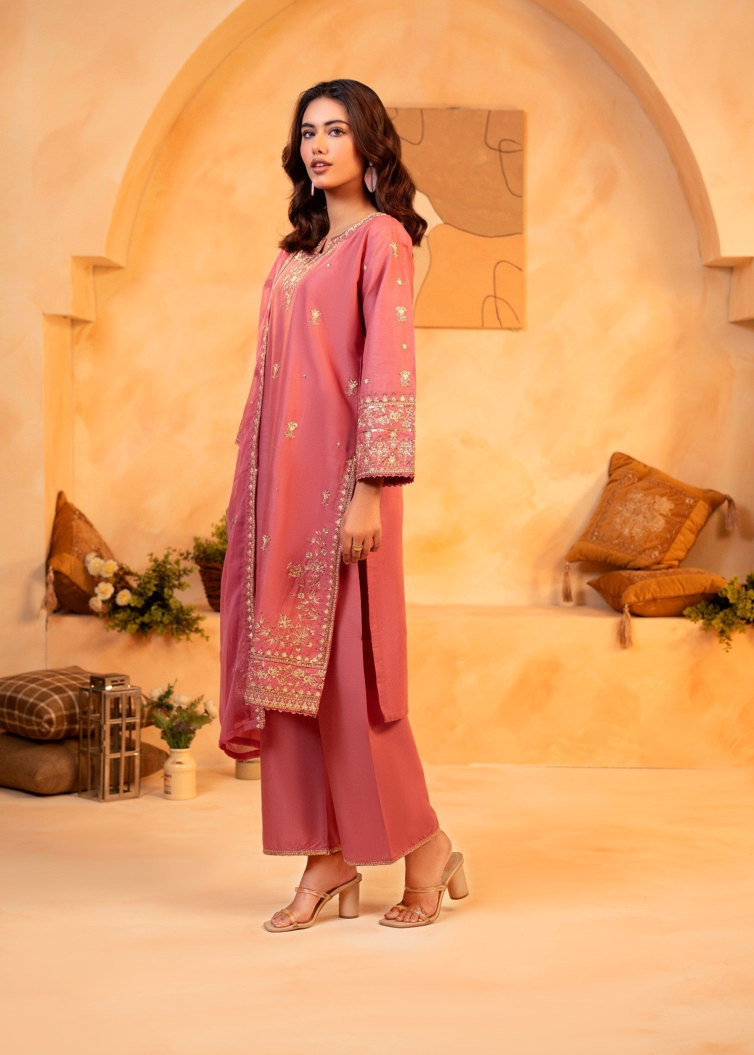 Shehroz Fashion PINK ORCHID LUXE EMBROIDERY SUIT Women 3pcs