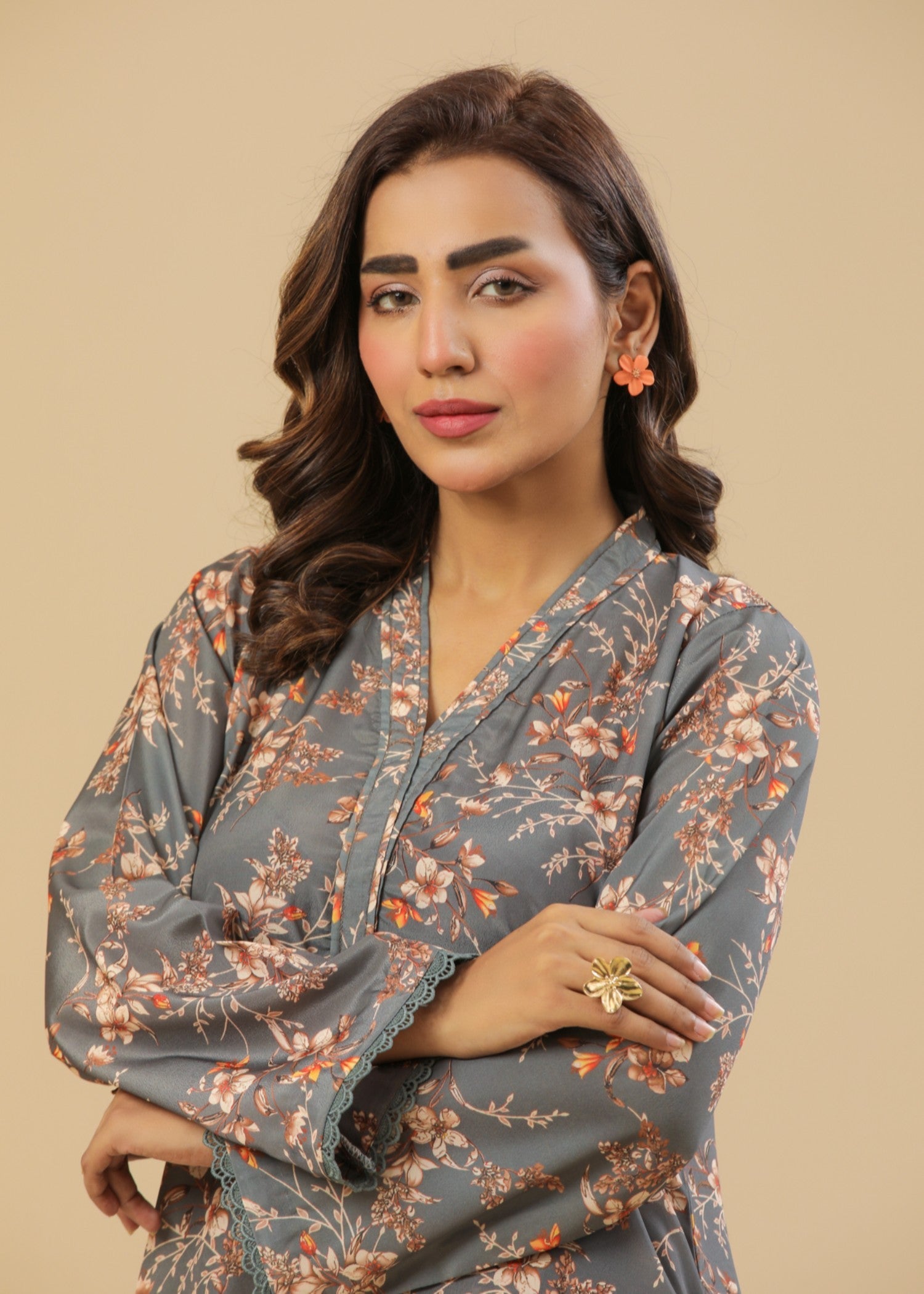 Zenyre Grey Lily Printed Set Women 2pcs