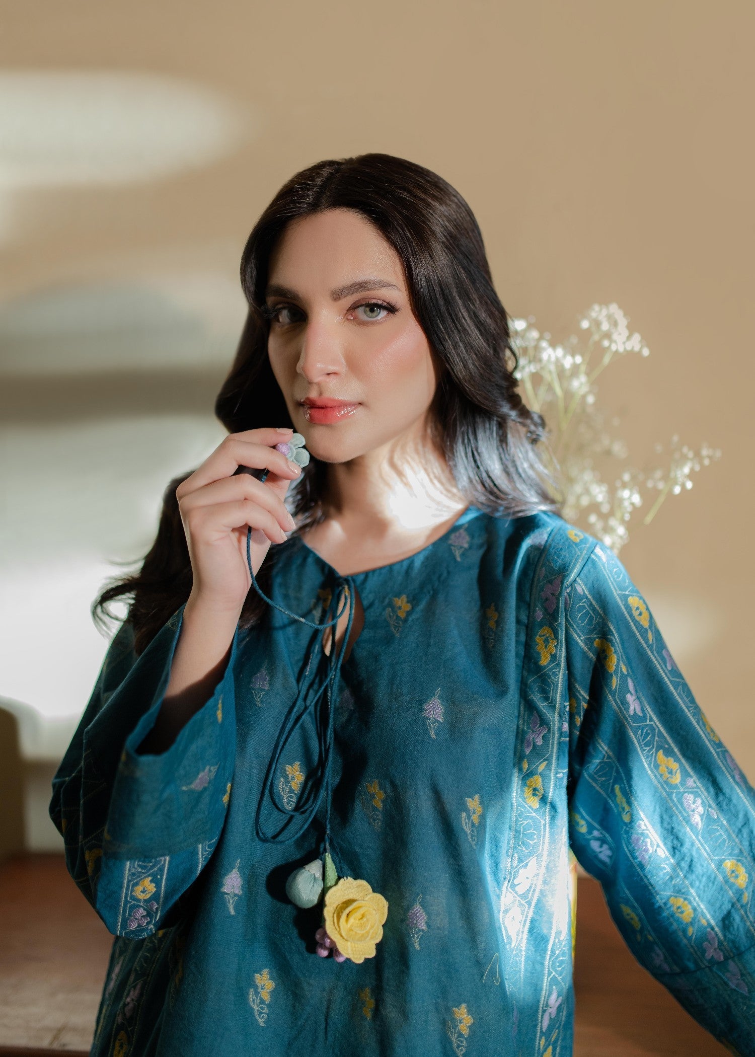 Azulie Teal Woven Kurta by Women 1pcs