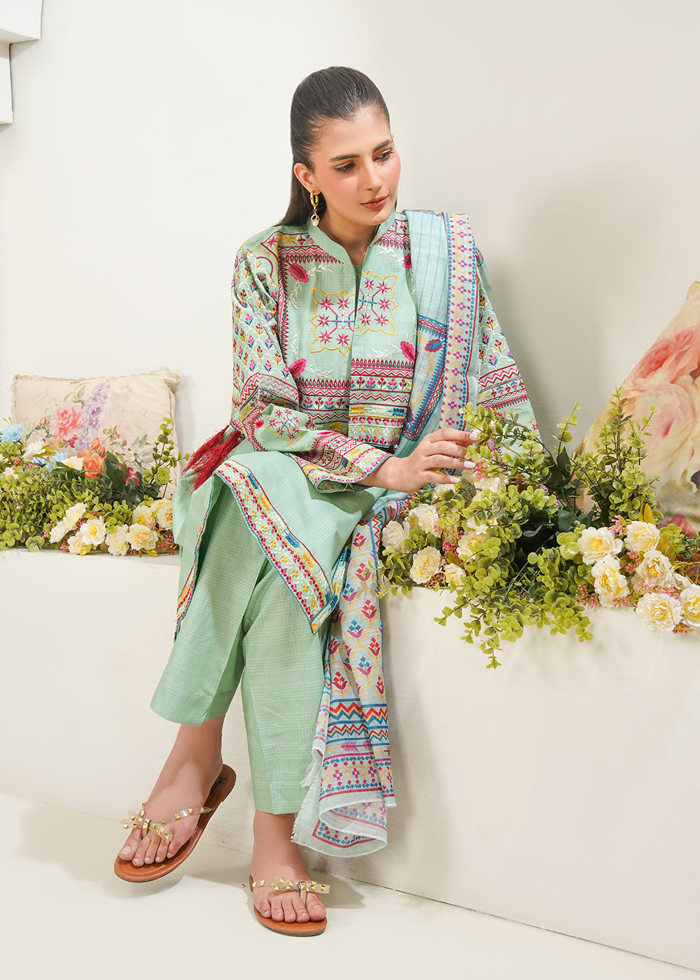 Elara Official Embroidered Lawn Suit with Jacket Women 3pcs