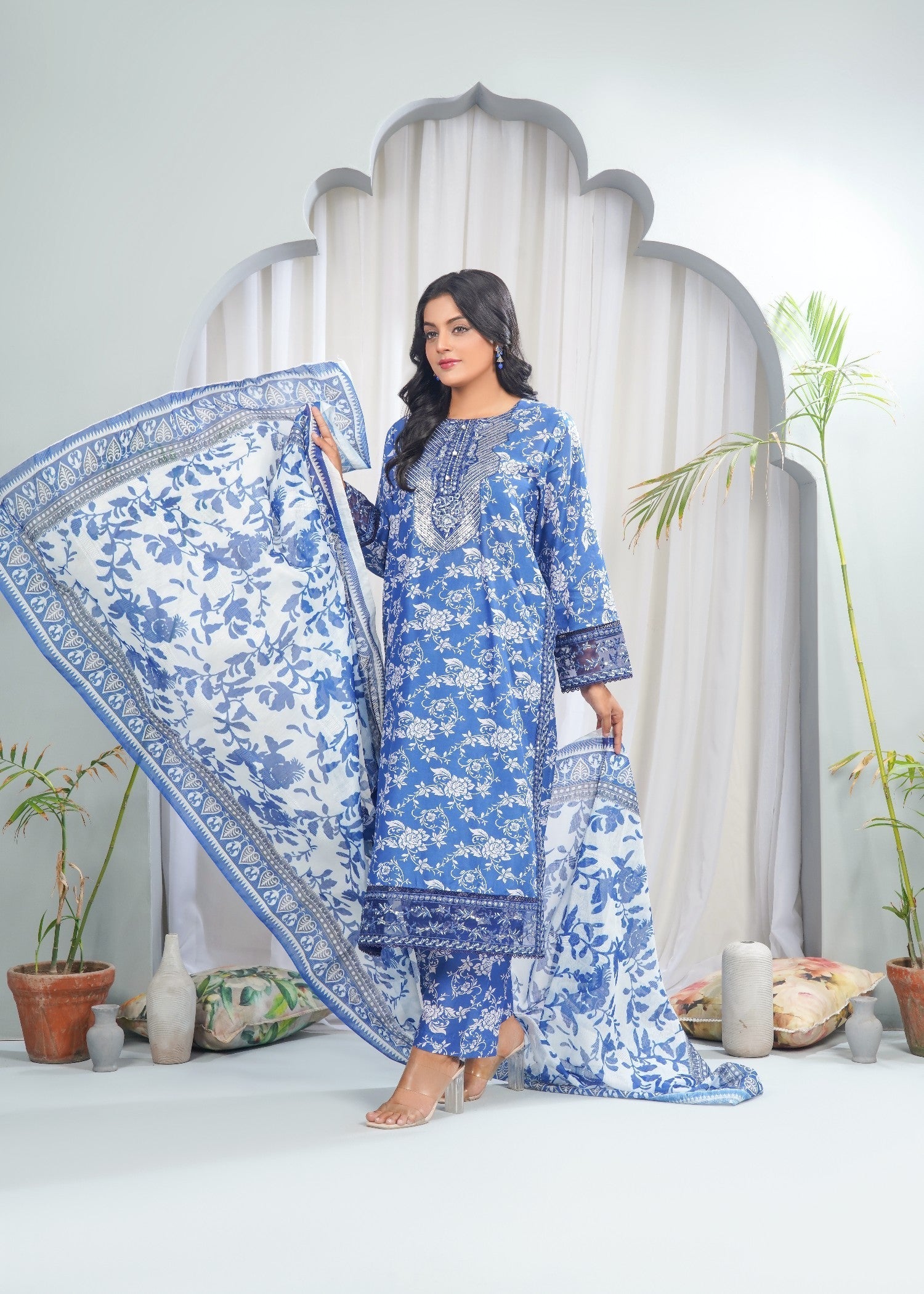 Dareechay Royal Blue Print Suit FOP34 Women 3pcs