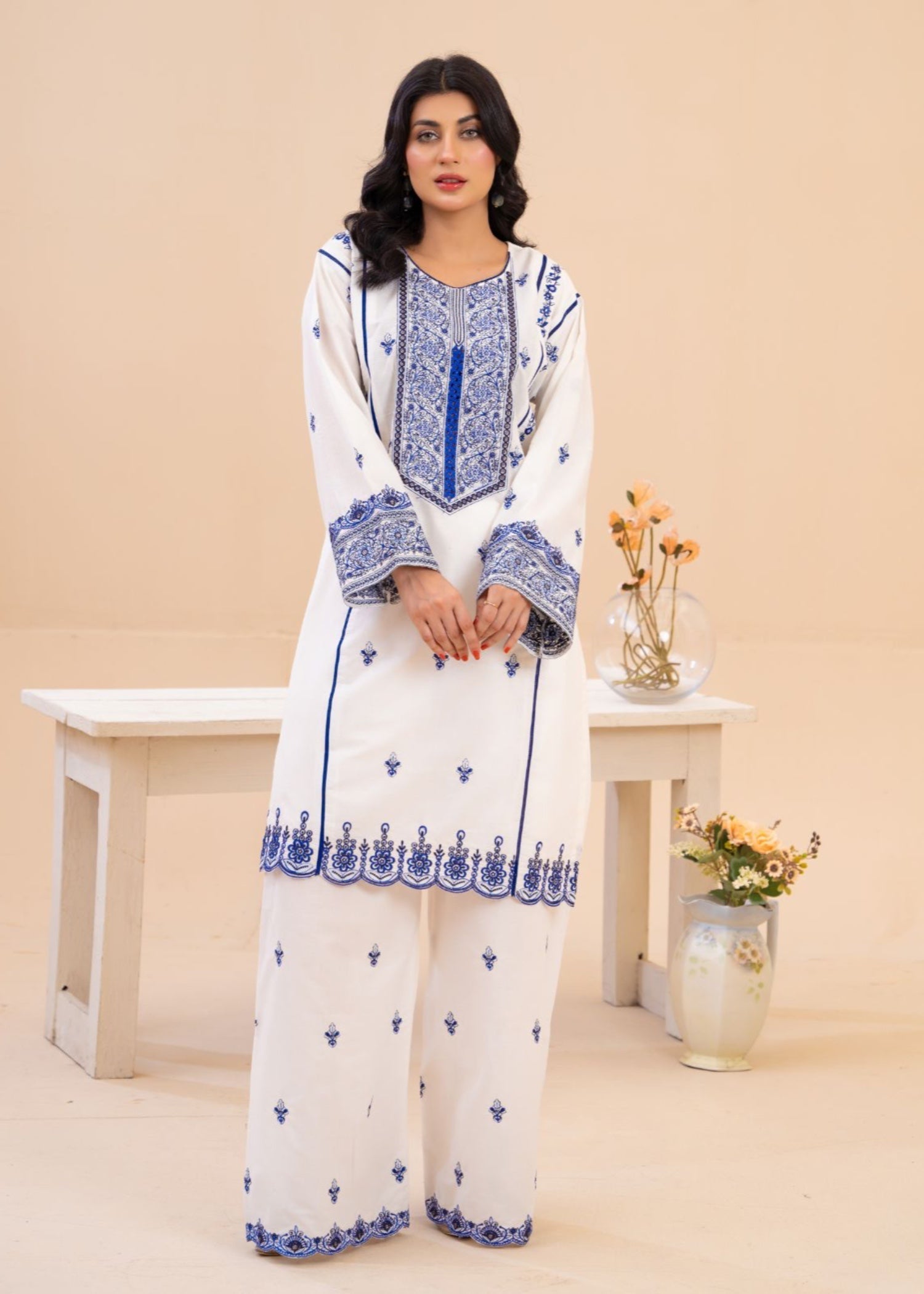 Zeenat & Zoha Blue white Women 2pcs