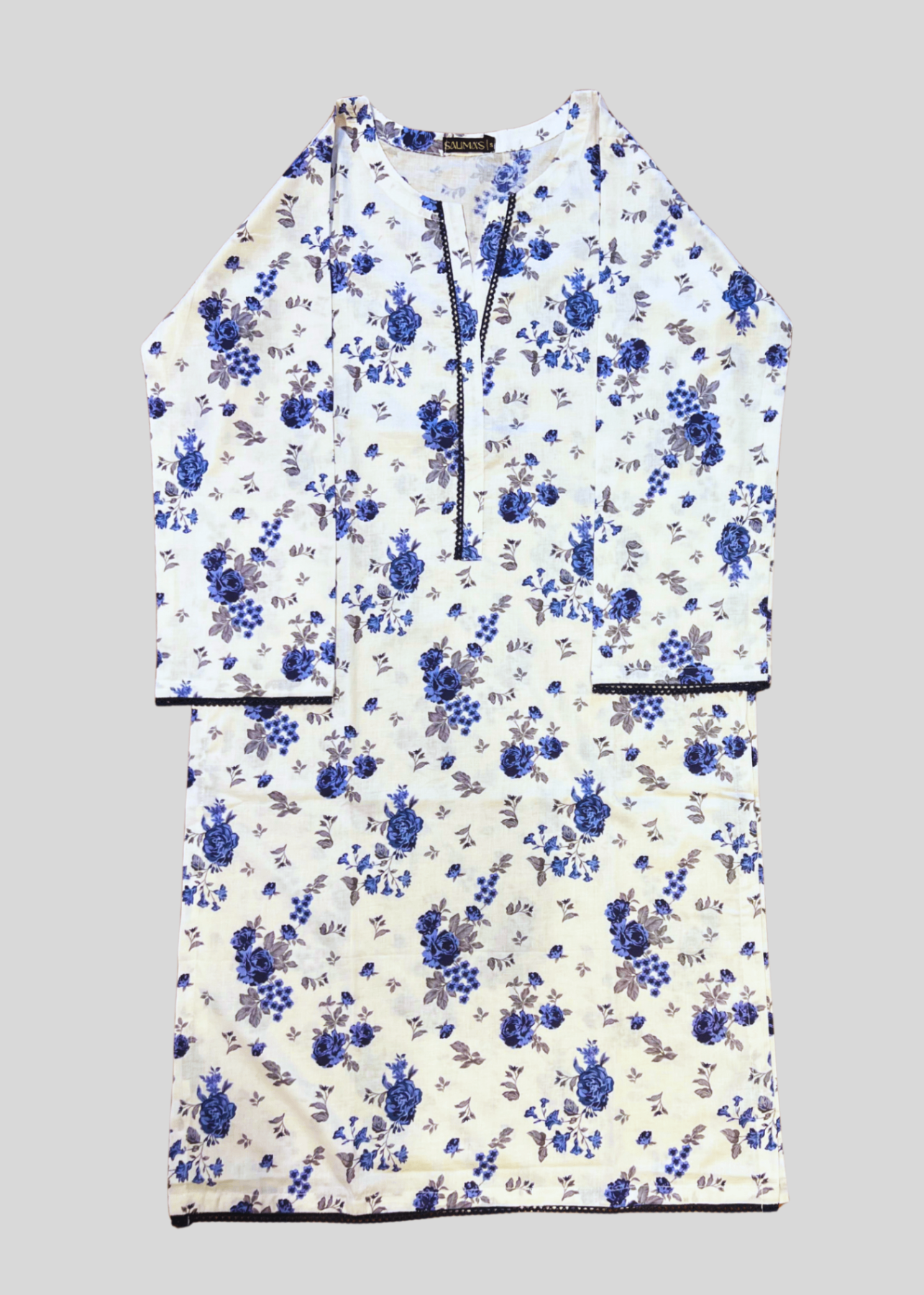 Salimas Women’s Stitched Lawn Suit – White with Blue Floral Print (Spring Collection) Women 2pcs