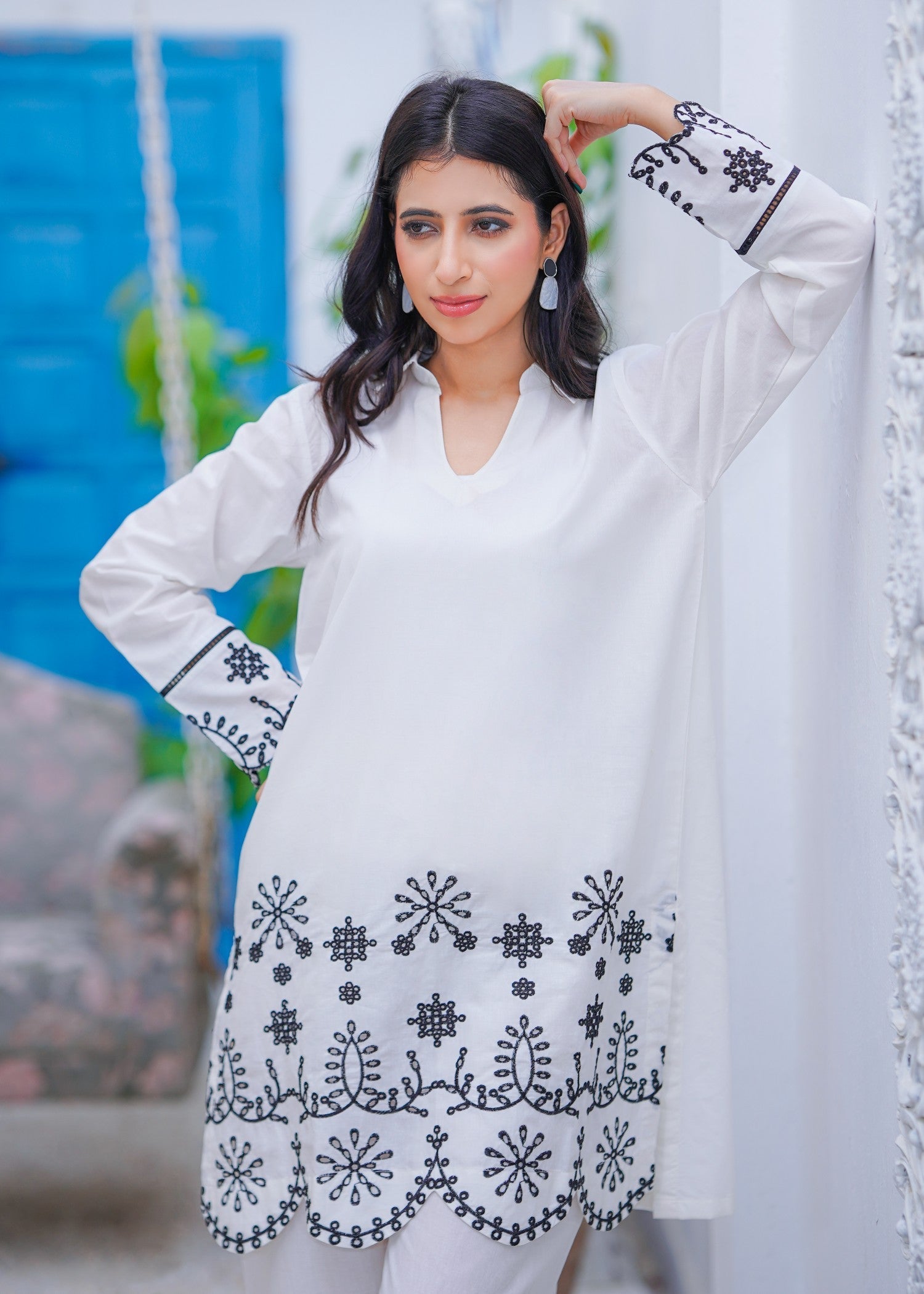 Abeera Effortless Charm – Embroidered Cotton Set with Plazo (Art No. DD 008) Women 2pcs