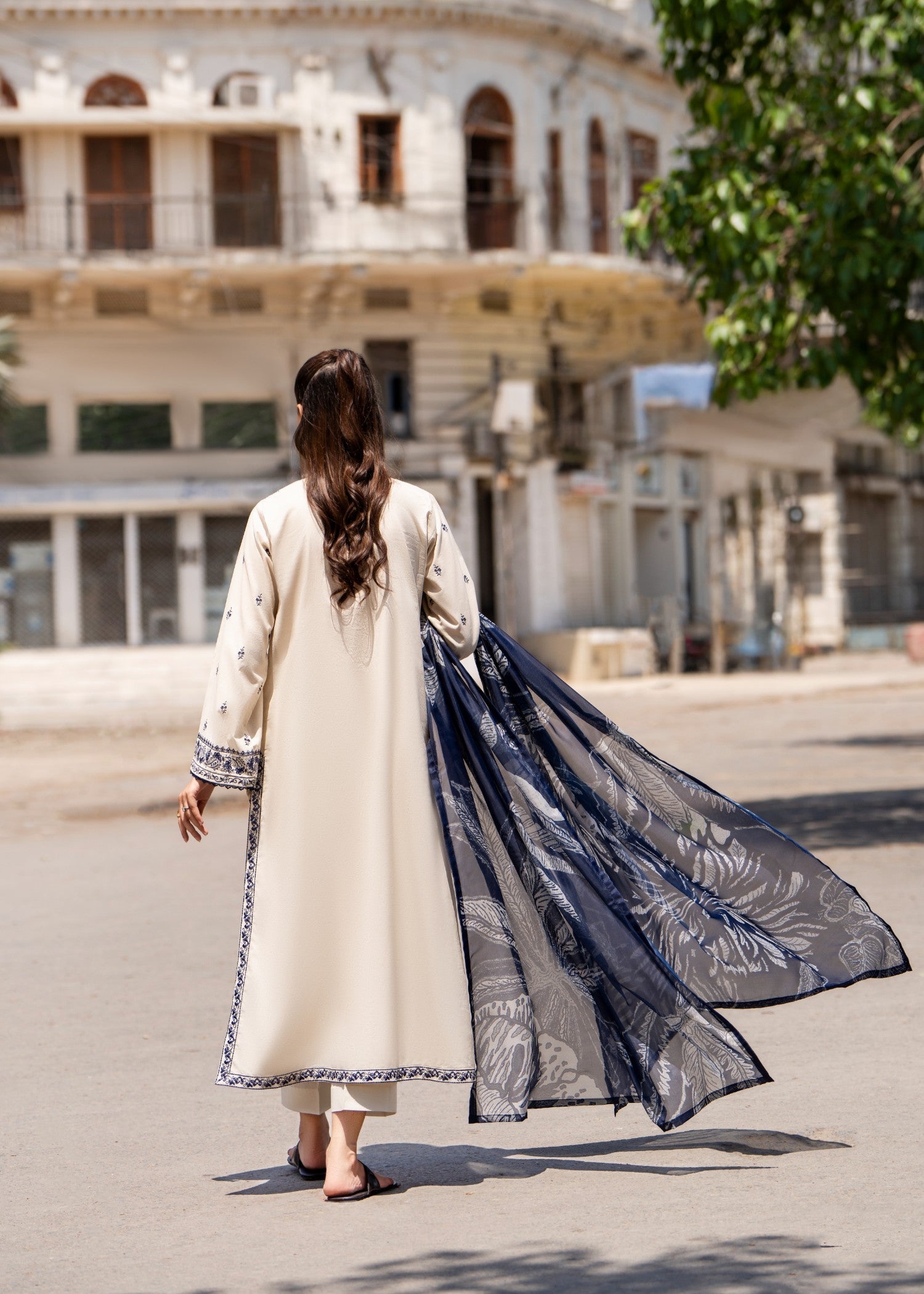 Casual Lite Cotton Emb Suit Beige 2 Women 3pcs