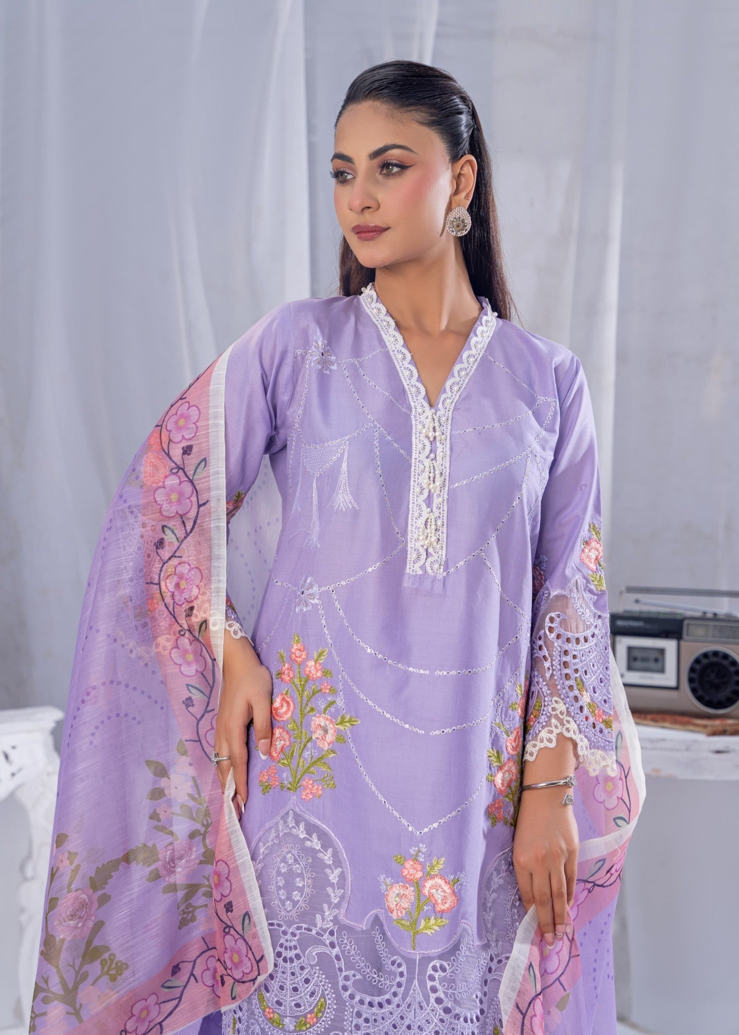 Sajfi Closet Luxury Cotton Stitched for Women | Lavender Women 3pcs