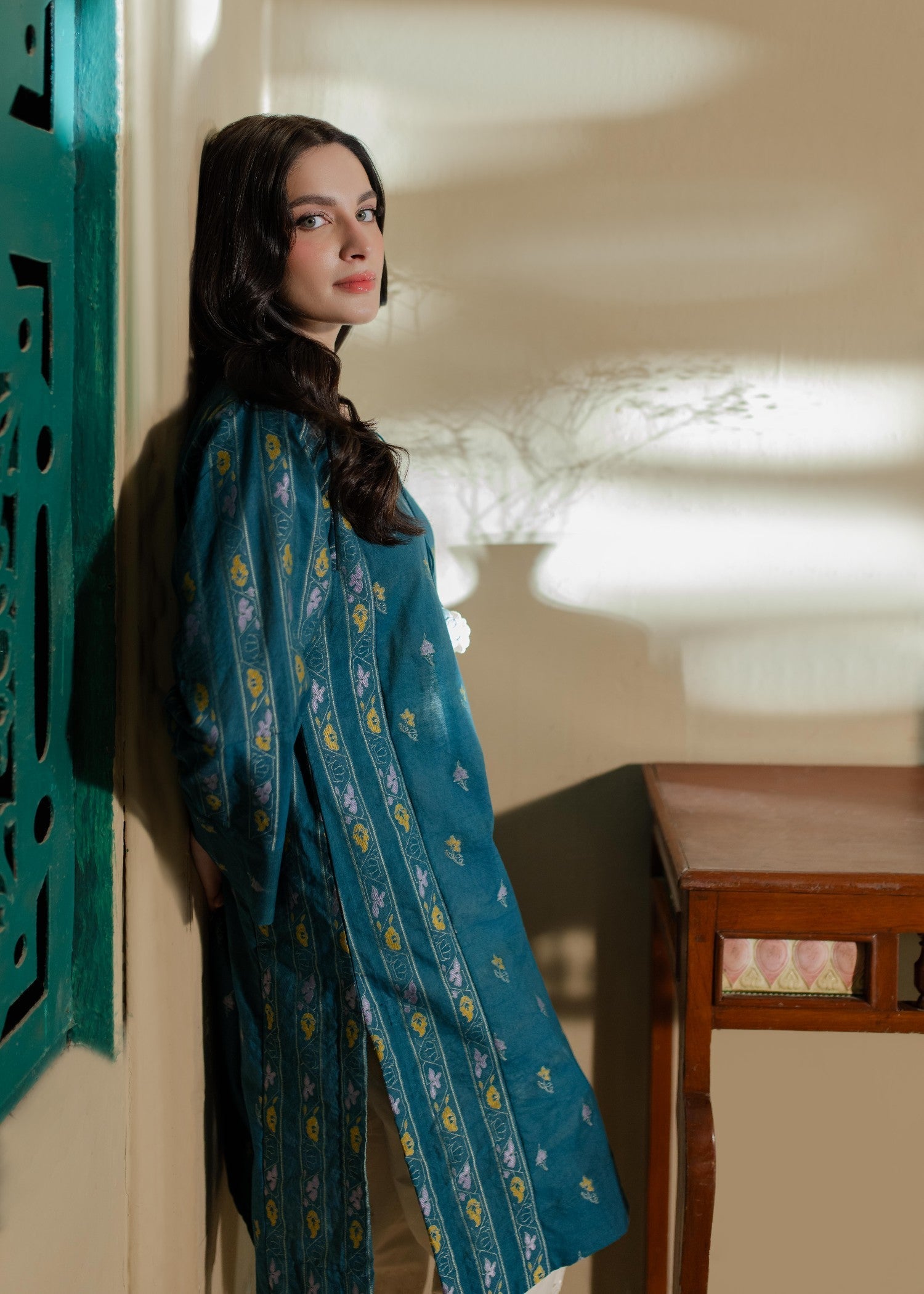 Azulie Teal Woven Kurta by Women 1pcs
