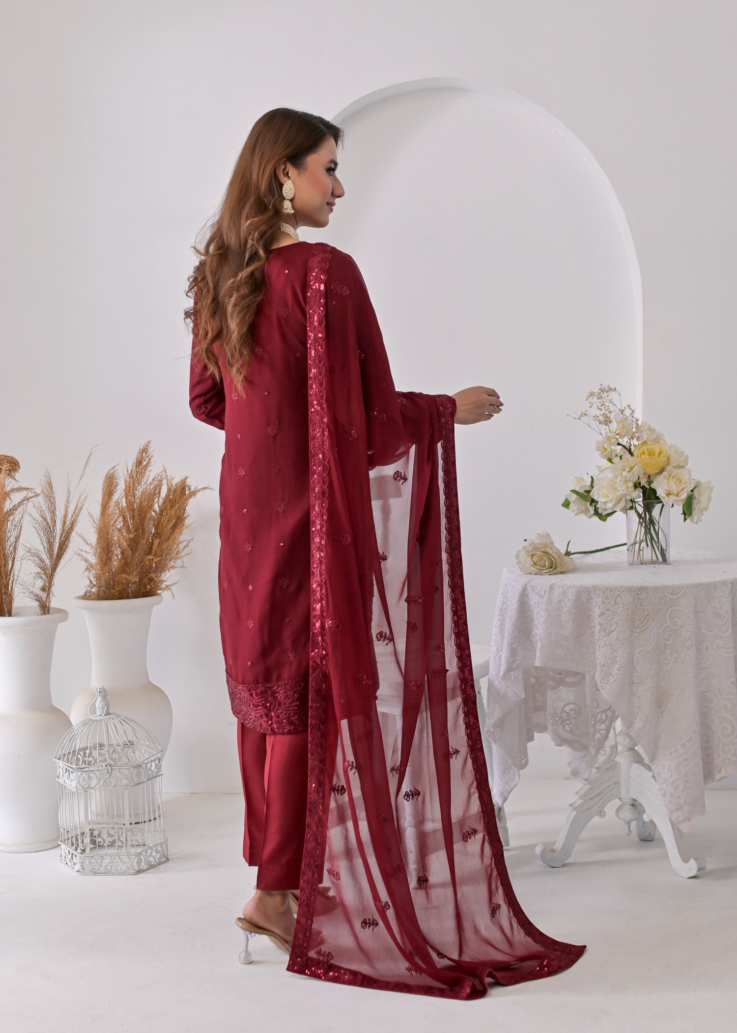 Qasim Anwer By Chandni Bridals LYDIA (MAROON) Women 3pcs