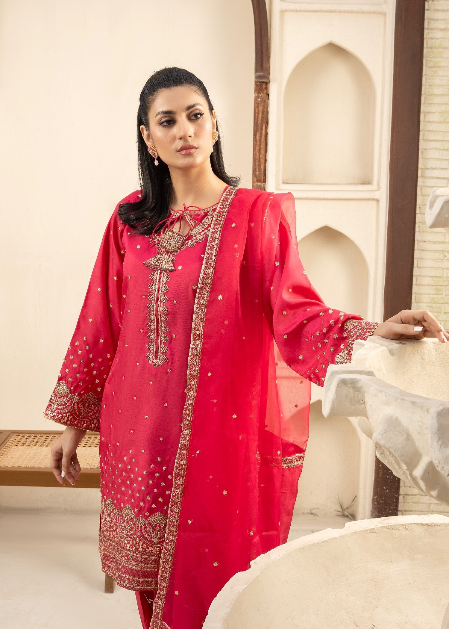 Maira Fashion Shocking Pink Kurta Set Women 3pcs