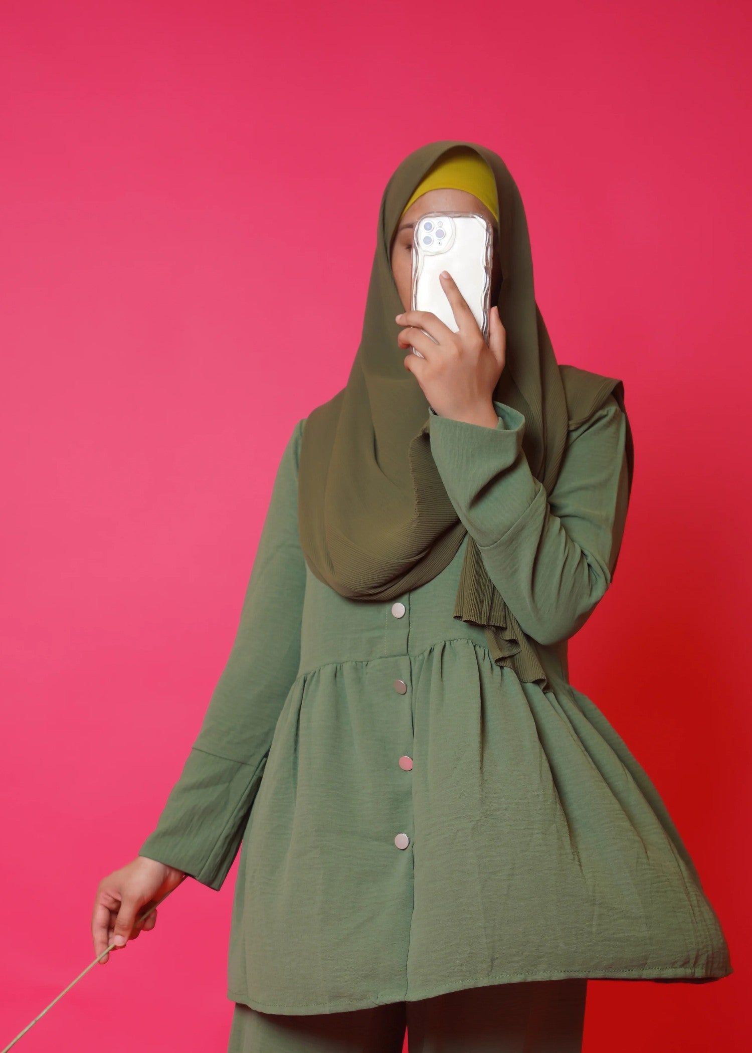 Al Rubab Collection Iris Frock Style Co Ord Set Moss Green Women 2pcs