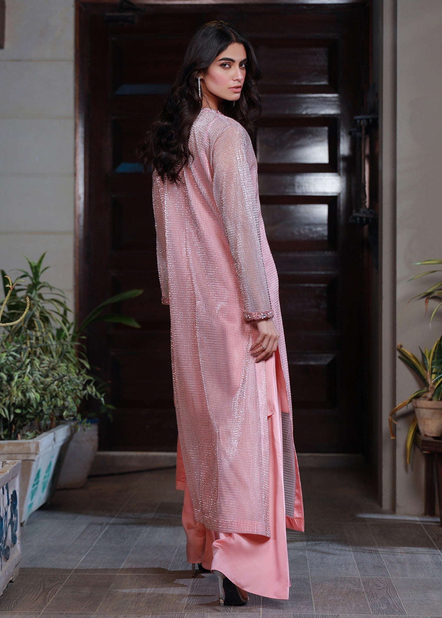 VELOUR Sparkling Pink Hand Embroidered Dress Women 3pcs