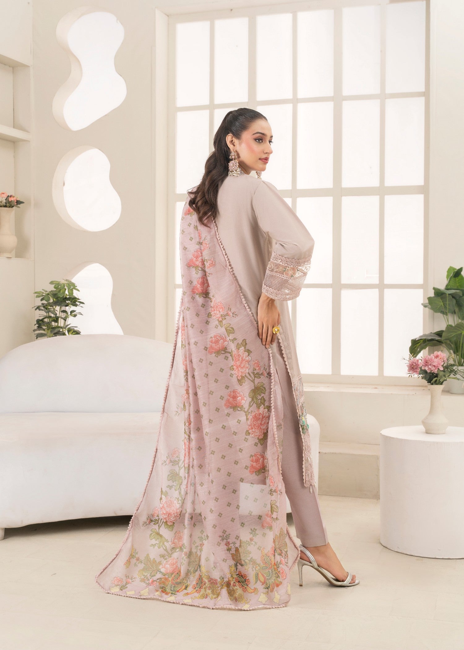 Khubsurat 3558 KH CT Lilac Embroidery Long Shirt Cotton Women 3pcs