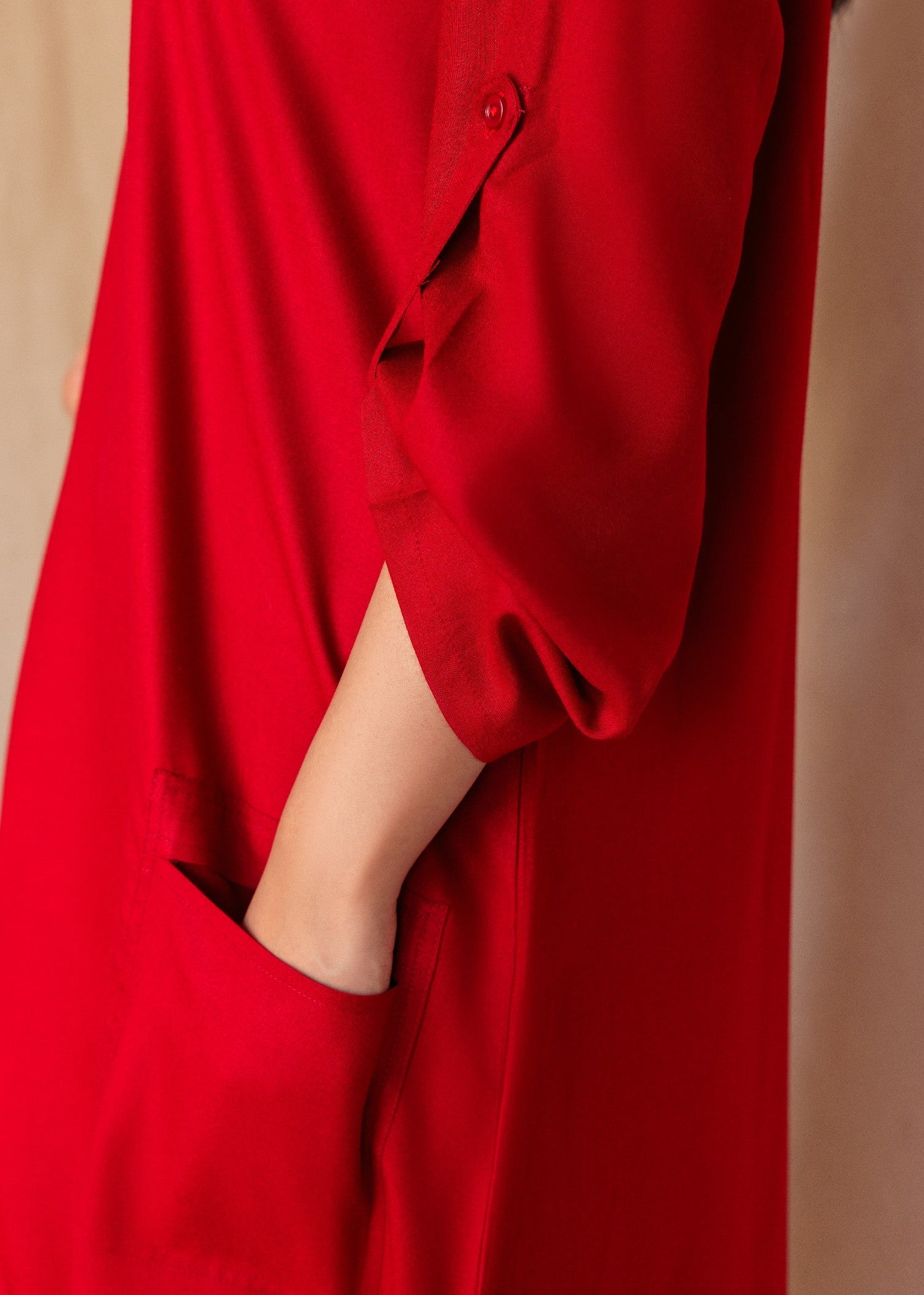 Ghonche Hot Red Long Shirt Women 1pcs