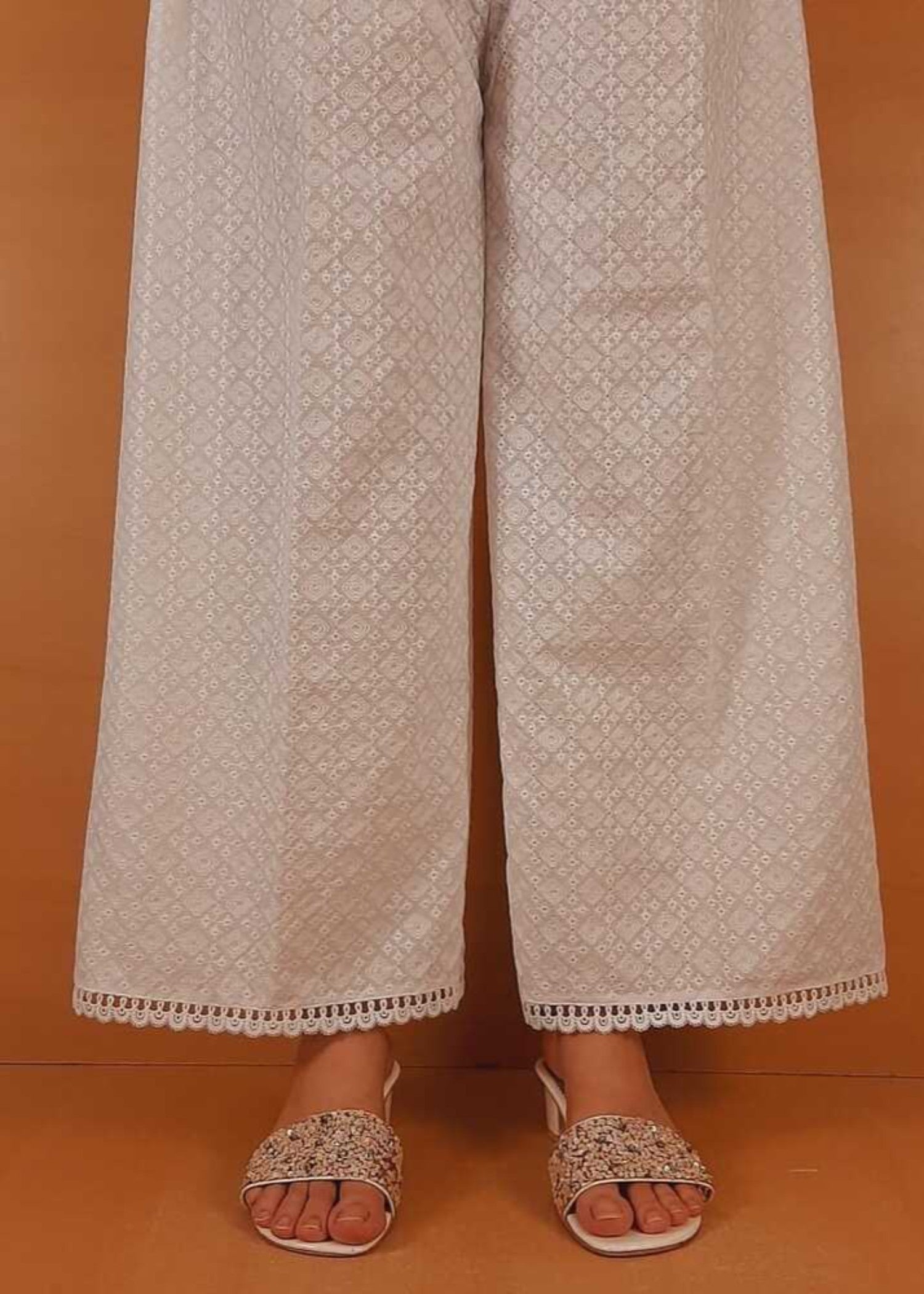 Zardi Chikankari Palazzo With Bottom Lace White ZT462 Women 1pcs