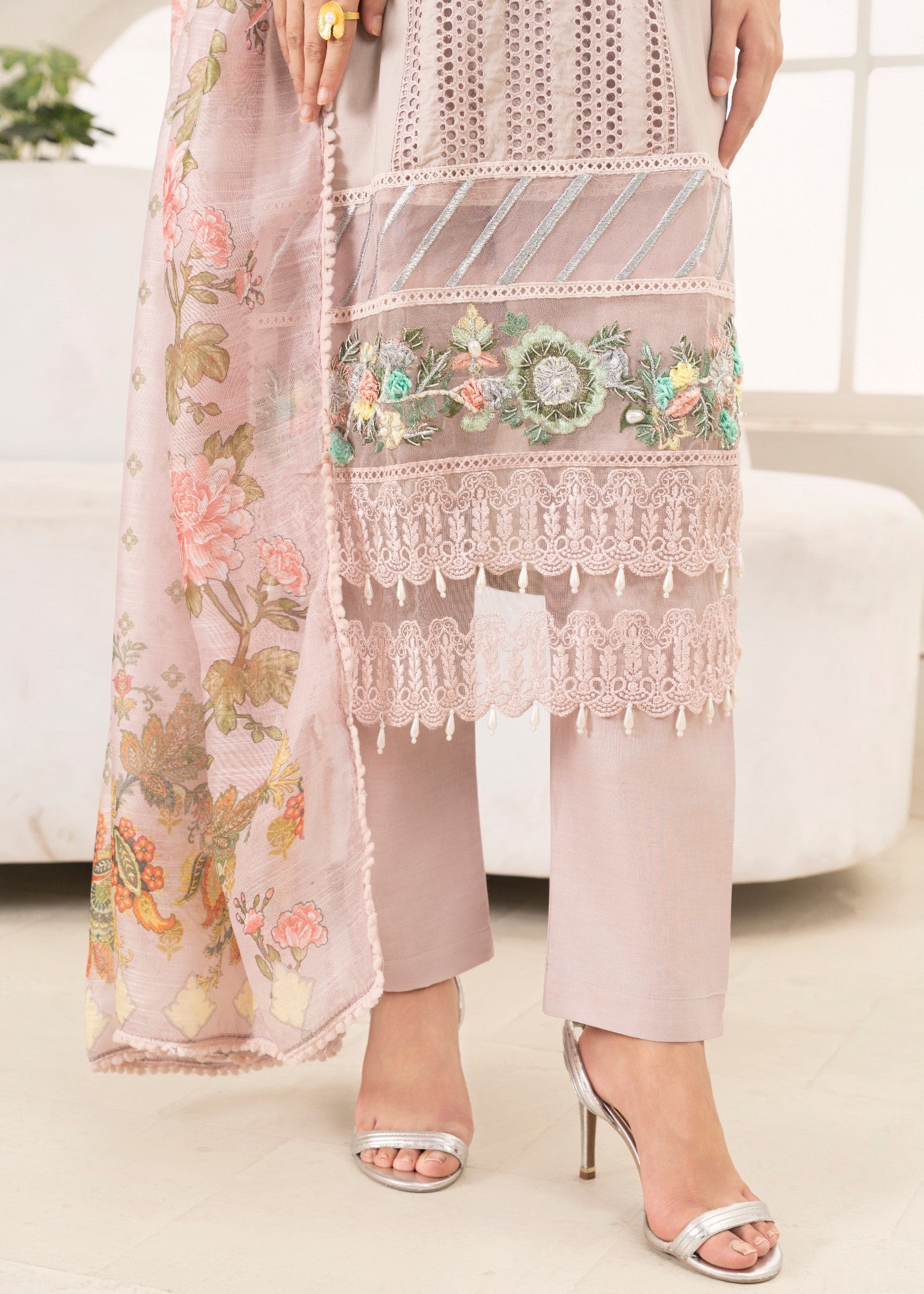 Khubsurat 3558 KH CT Lilac Embroidery Long Shirt Cotton Women 3pcs