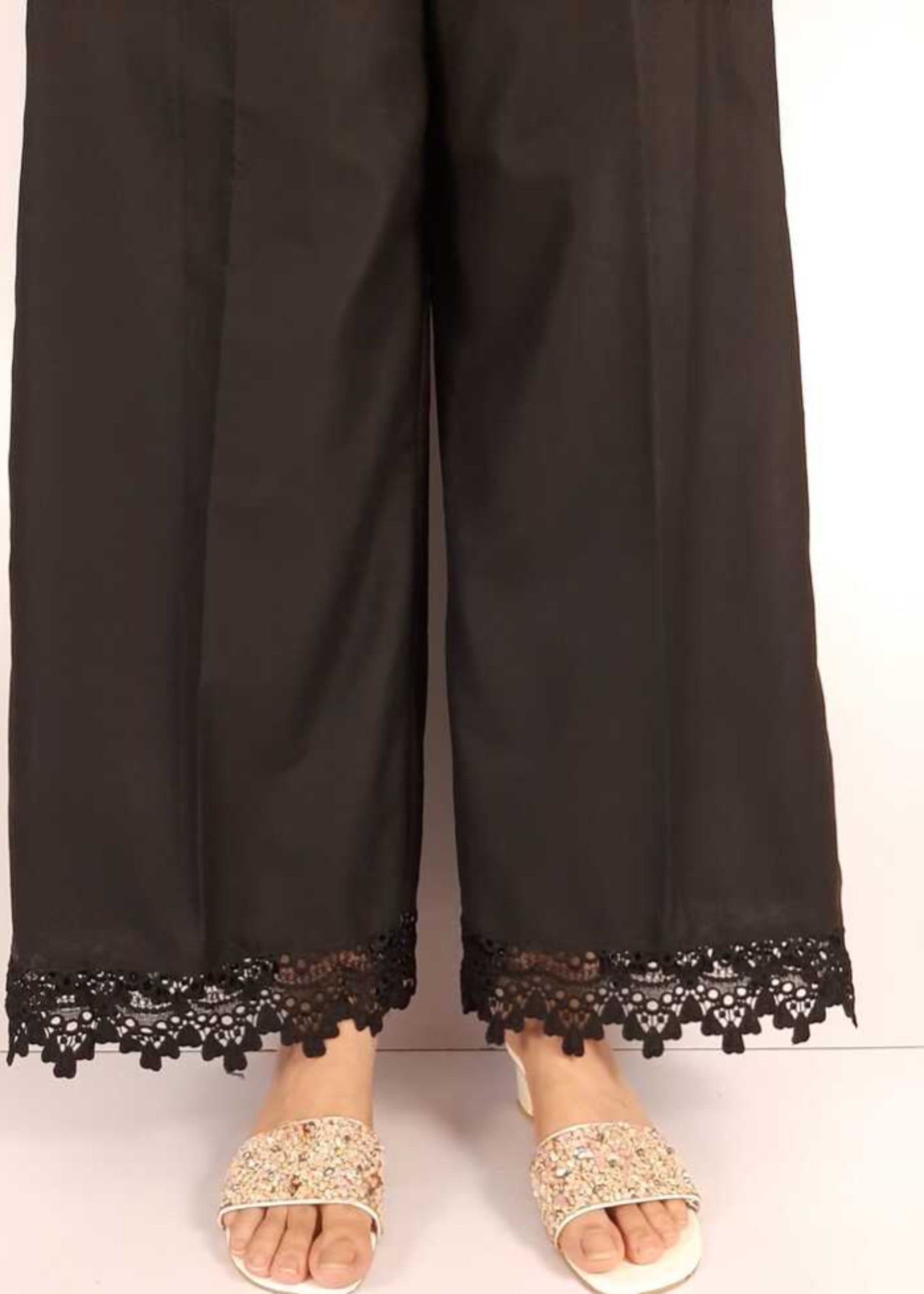 Zardi Cotton Palazzo With Bottom Lace – Black – ZT307 Women 1pcs