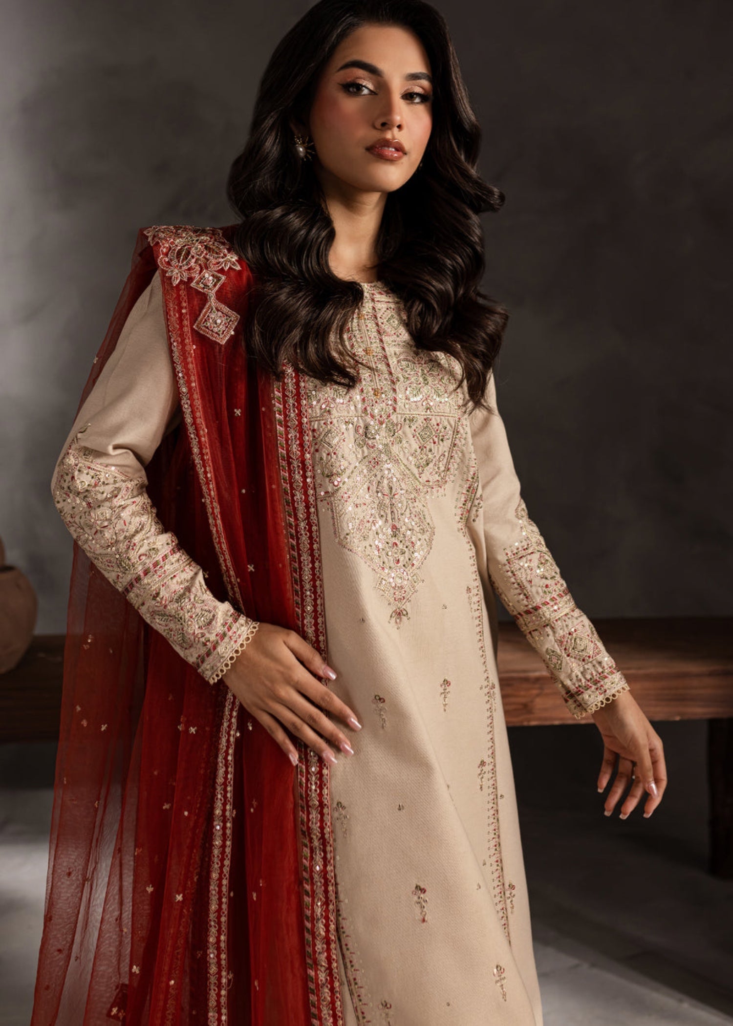 The Turkish Wear Sheen Embroidered Women 3pcs