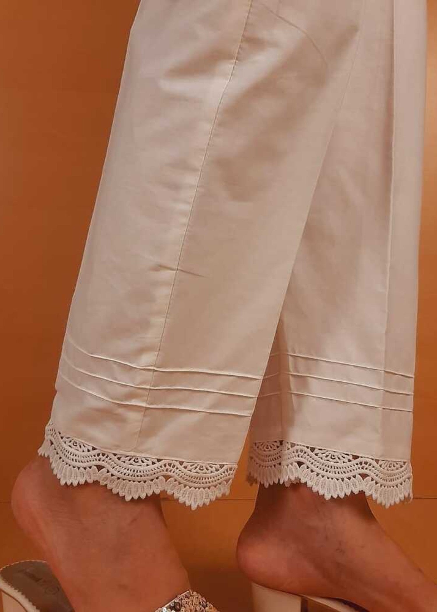 Zardi Cotton Trouser With Bottom Lace White ZT319 Women 1pcs