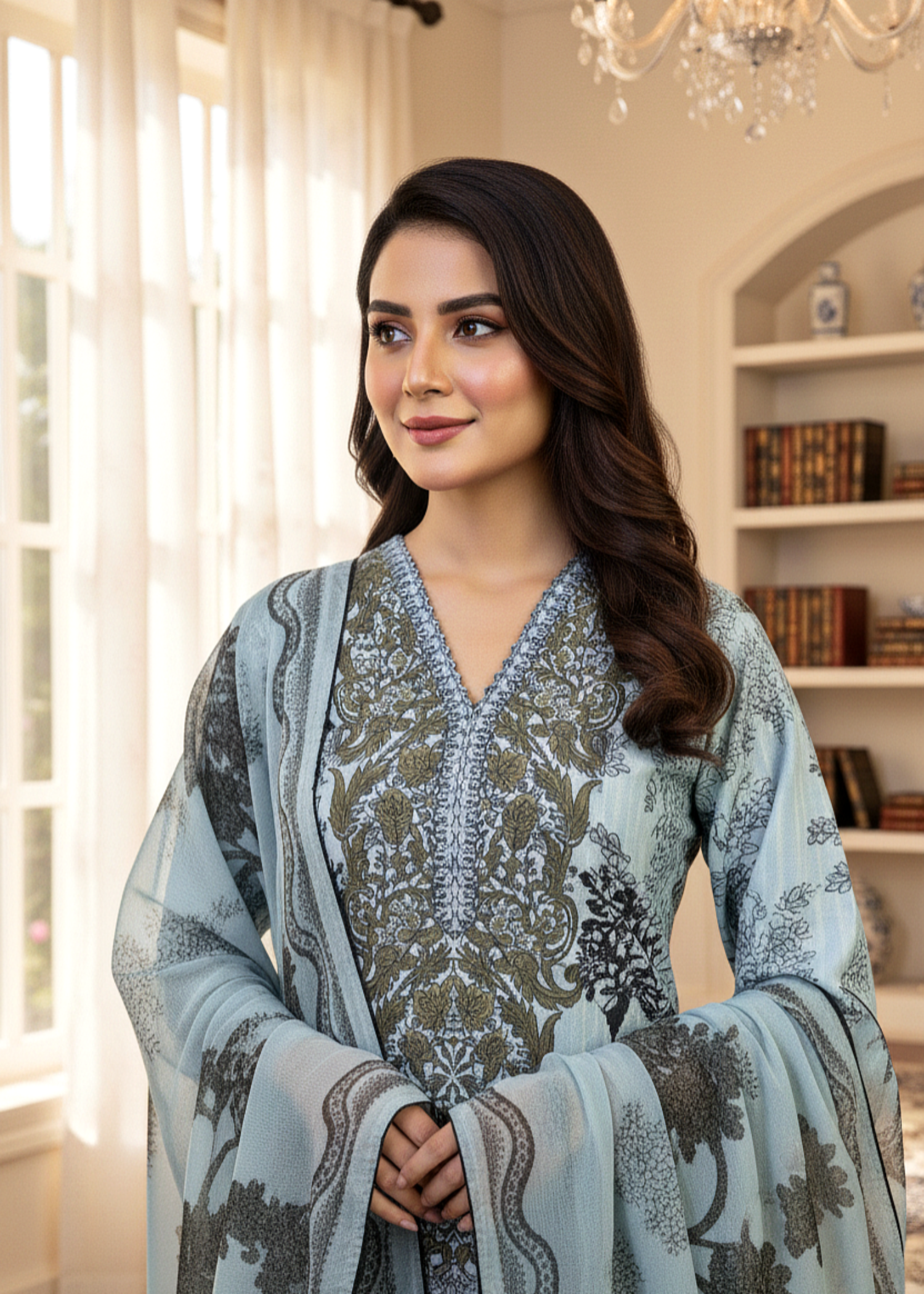 MMG Garments KAIRA| DIGITAL PRINTED KURTA SET LIGHT BLUE MMG 10001 Women 3pcs