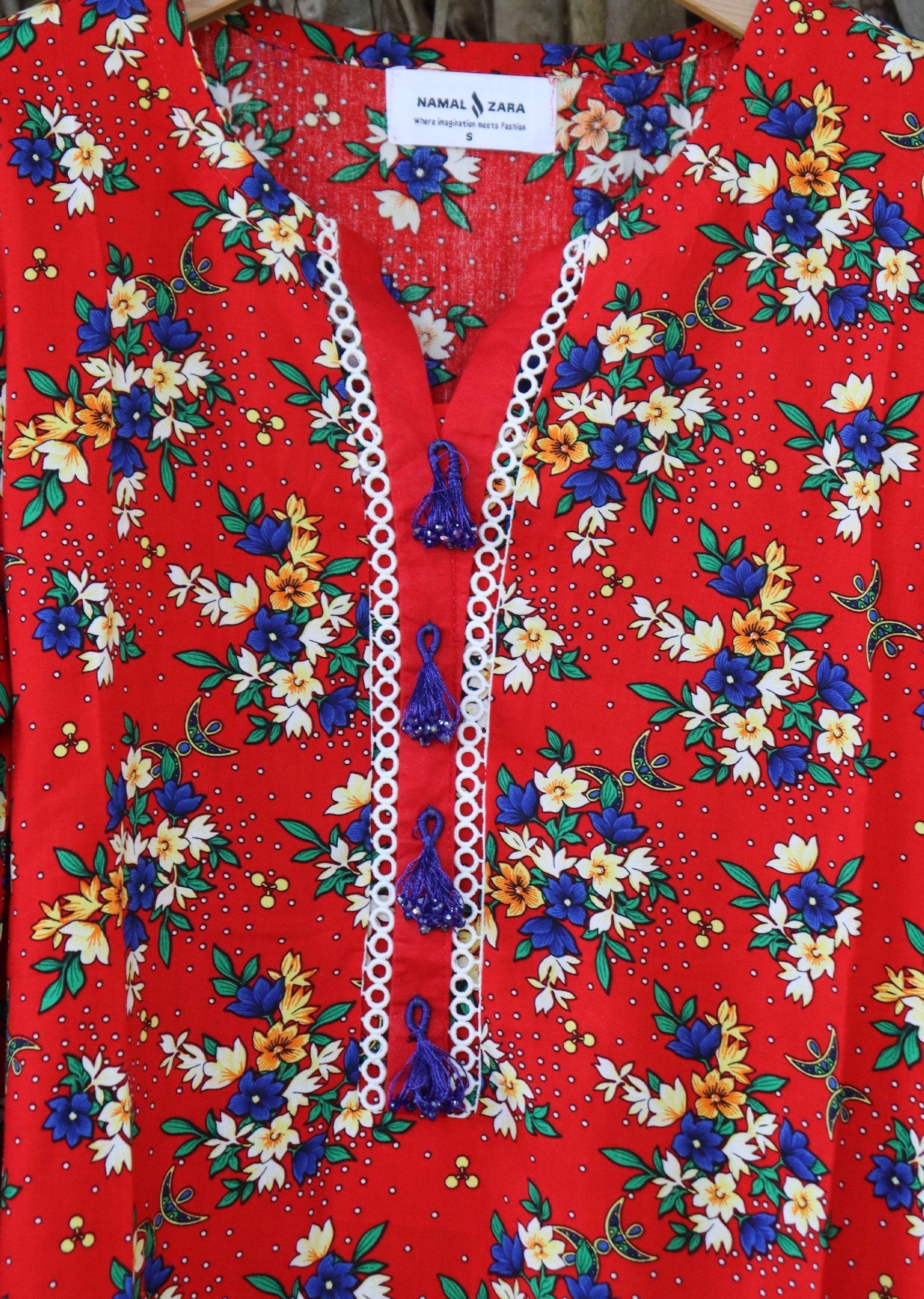 Namal Zara Ltd Co Ord Linen Set Dark Red Floral Women 2pcs