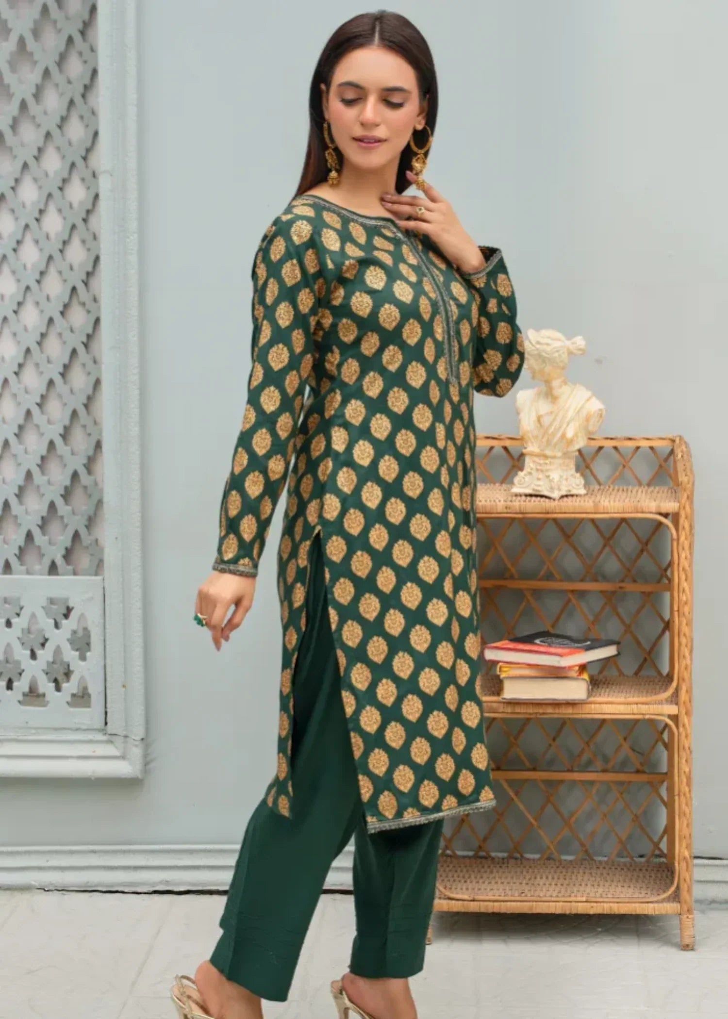 Designer Rack block print classic green Women 2pcs