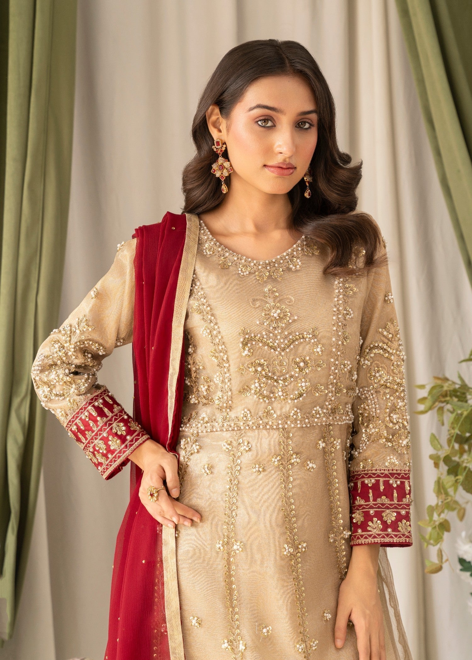 Khubsurat 3871 KH ZR NT Golden Emboridered Long Maxi Women 3pcs