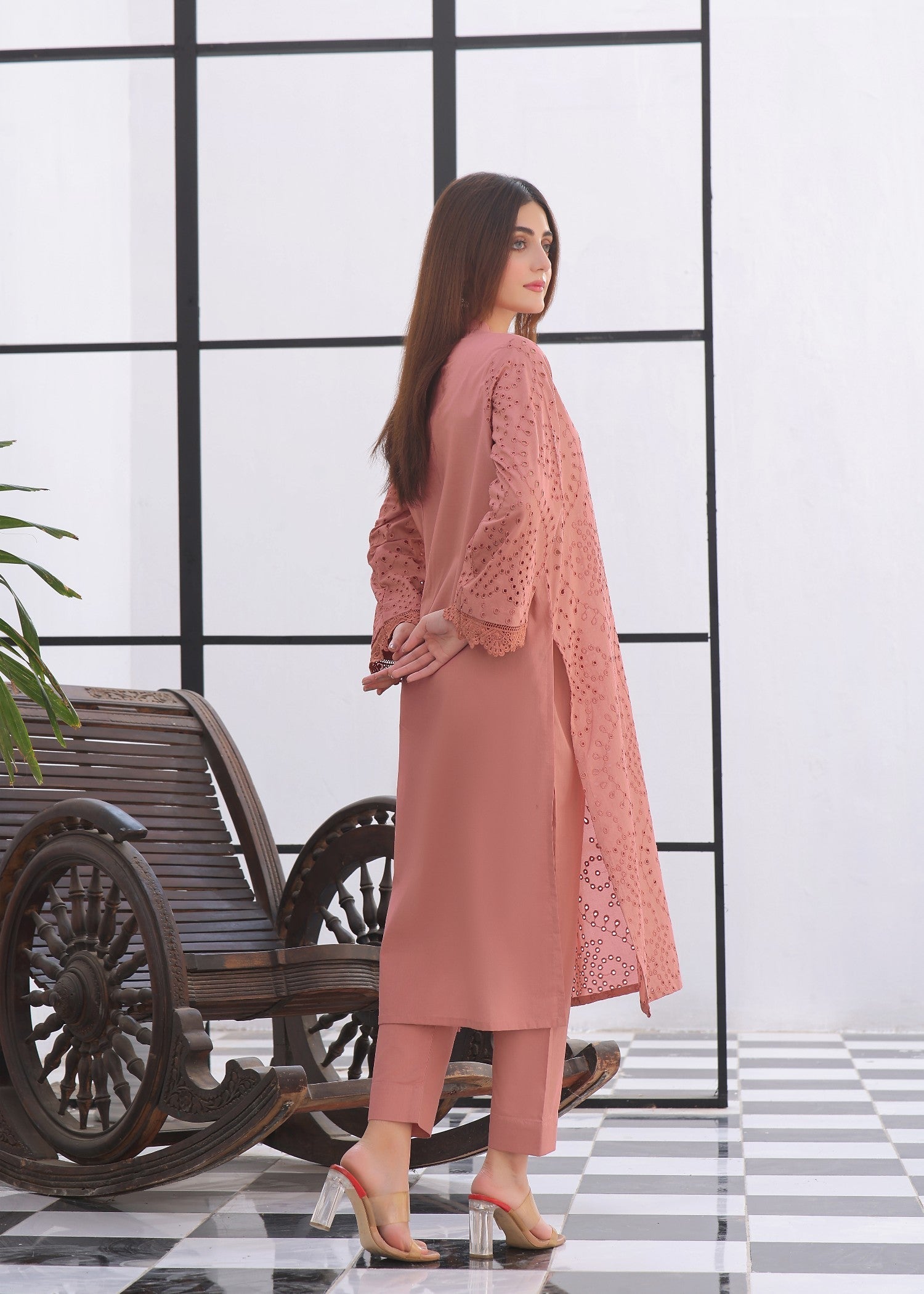 Luxeurs Rosewood Schiffli Embroidered Dress Women 2pcs